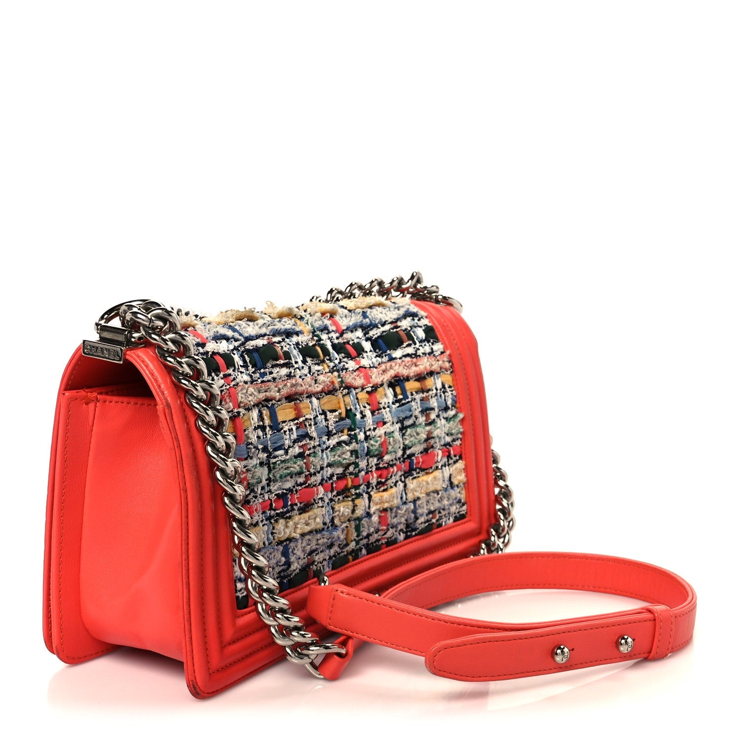 Lambskin Tweed Medium Boy Flap Coral