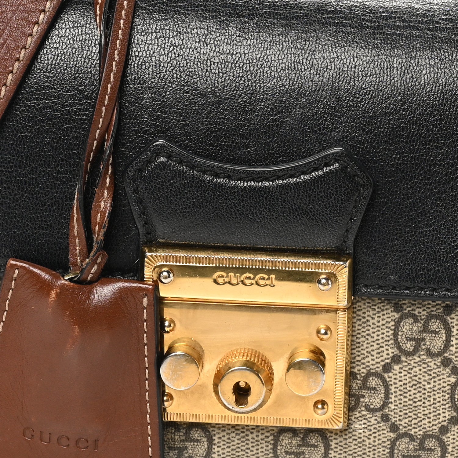GG Supreme Monogram New Sakai Lux Calfskin Mini Padlock Flap Pocket Shoulder Bag Beige Ebony Black Cuir