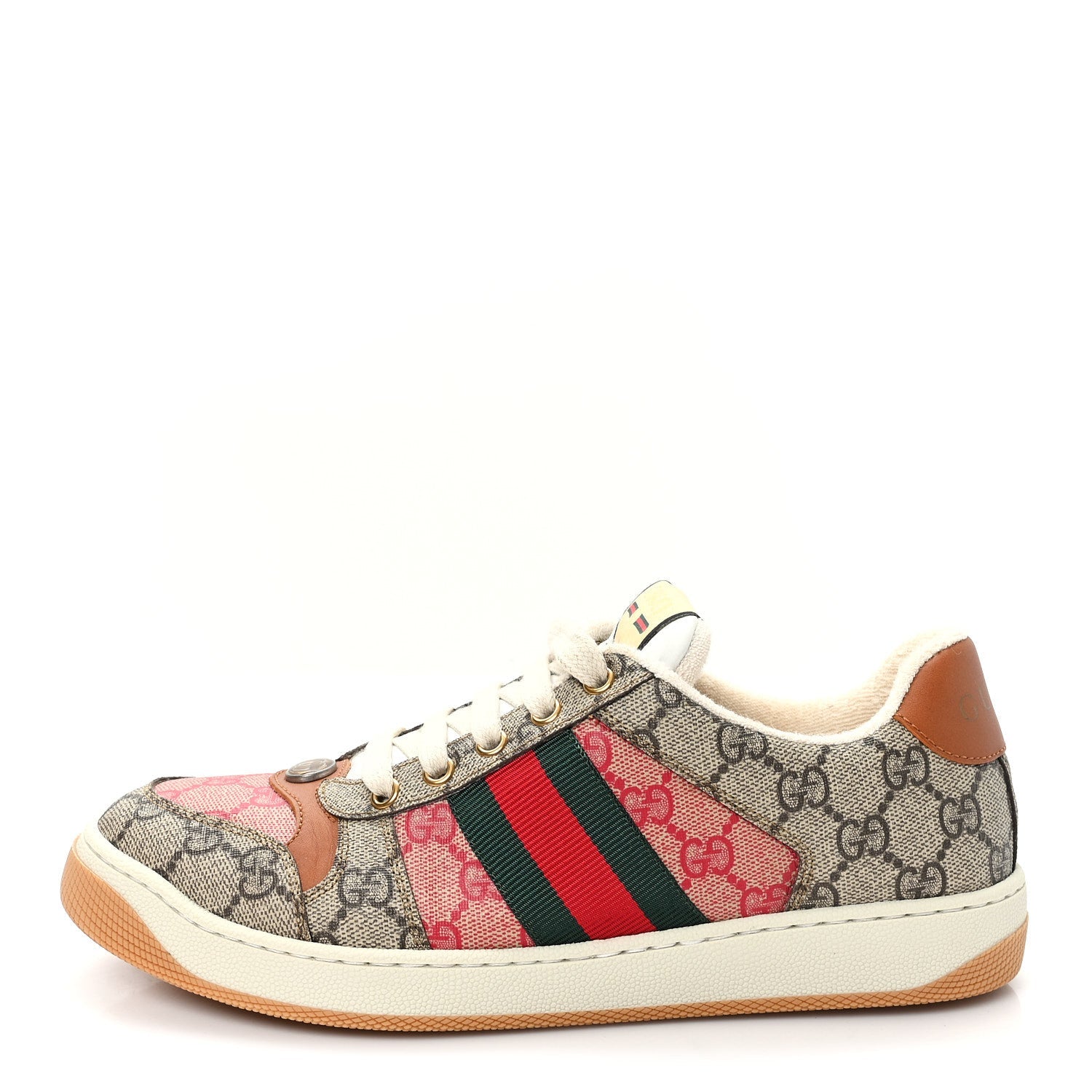 GG Supreme Monogram Harness Calfskin Web Womens Screener Sneakers 39 Beige Ebony Rosso Harness Brown