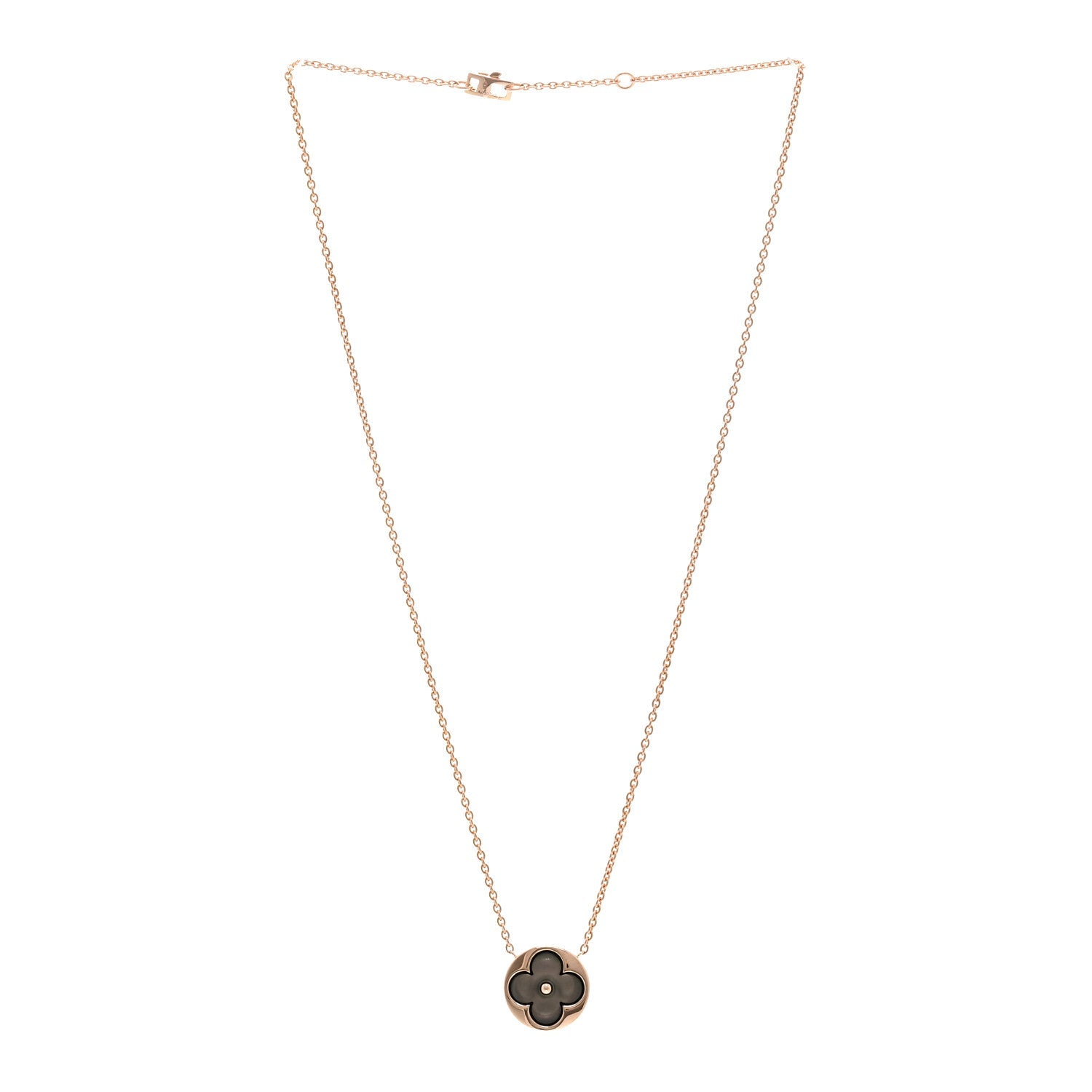 18K Pink Gold Grey Mother Of Pearl Blossom Sun Pendant Necklace