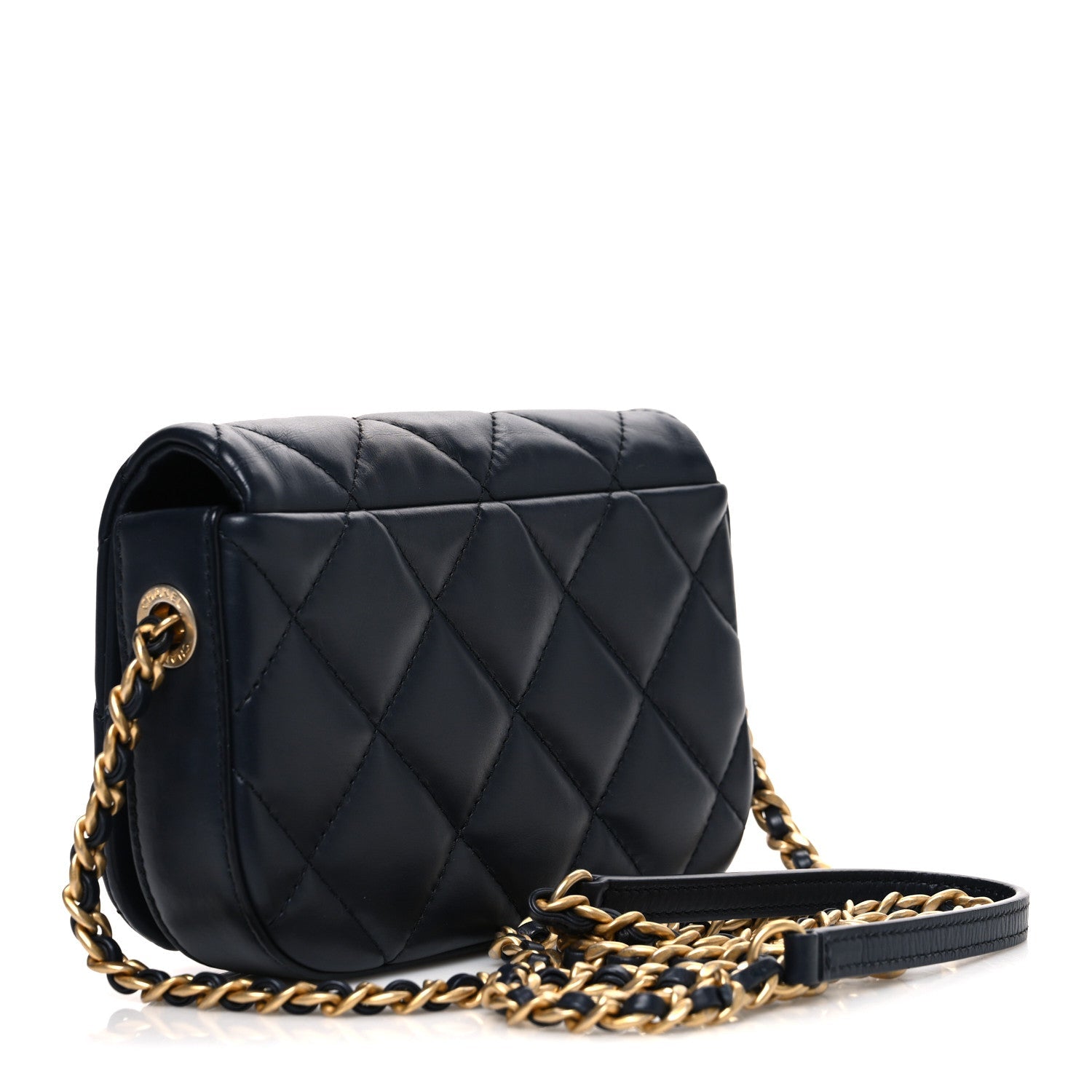 Calfskin Quilted Mini Nailed CC Flap Bag Blue
