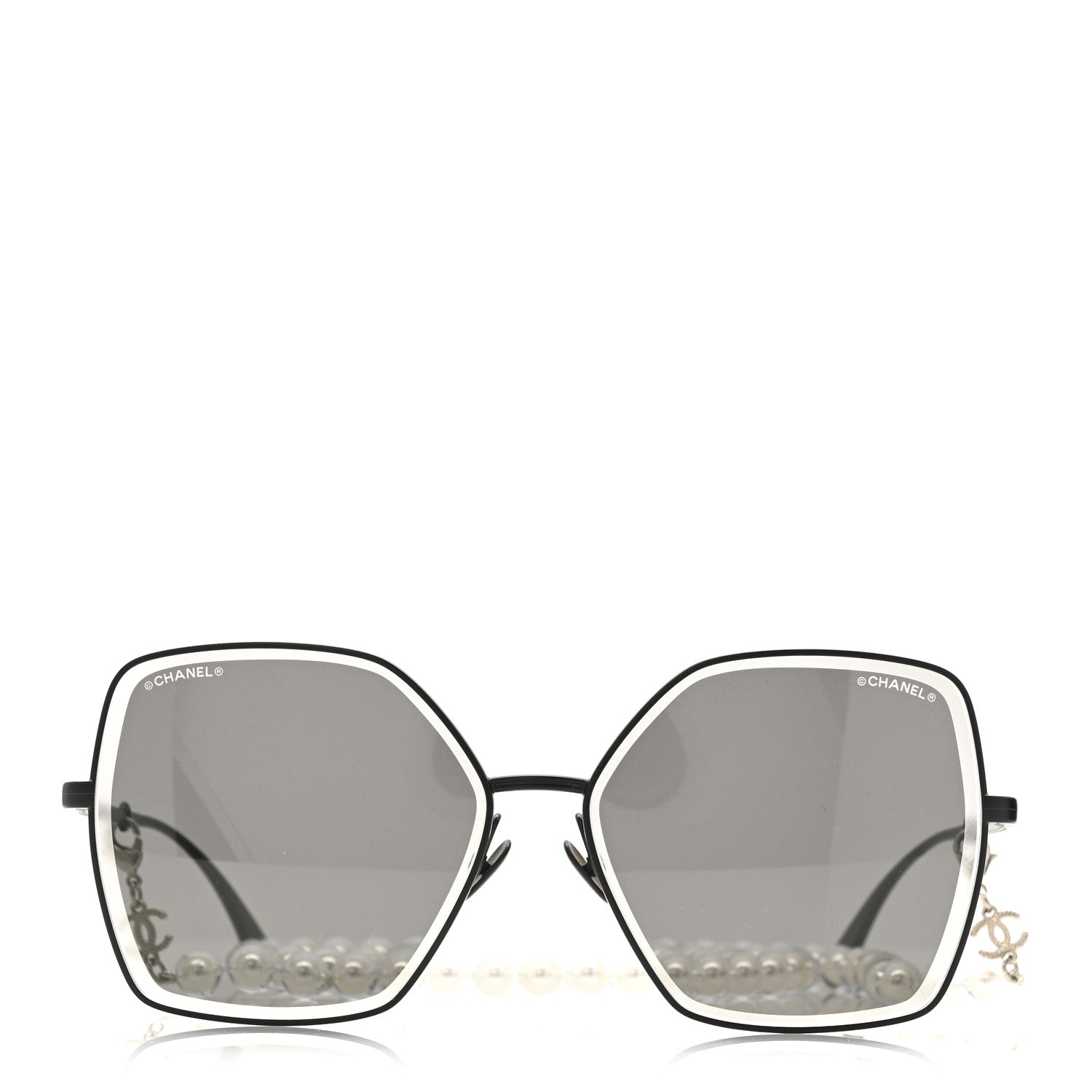 Metal Butterfly Removable Pearl Chain Sunglasses 4262 Black