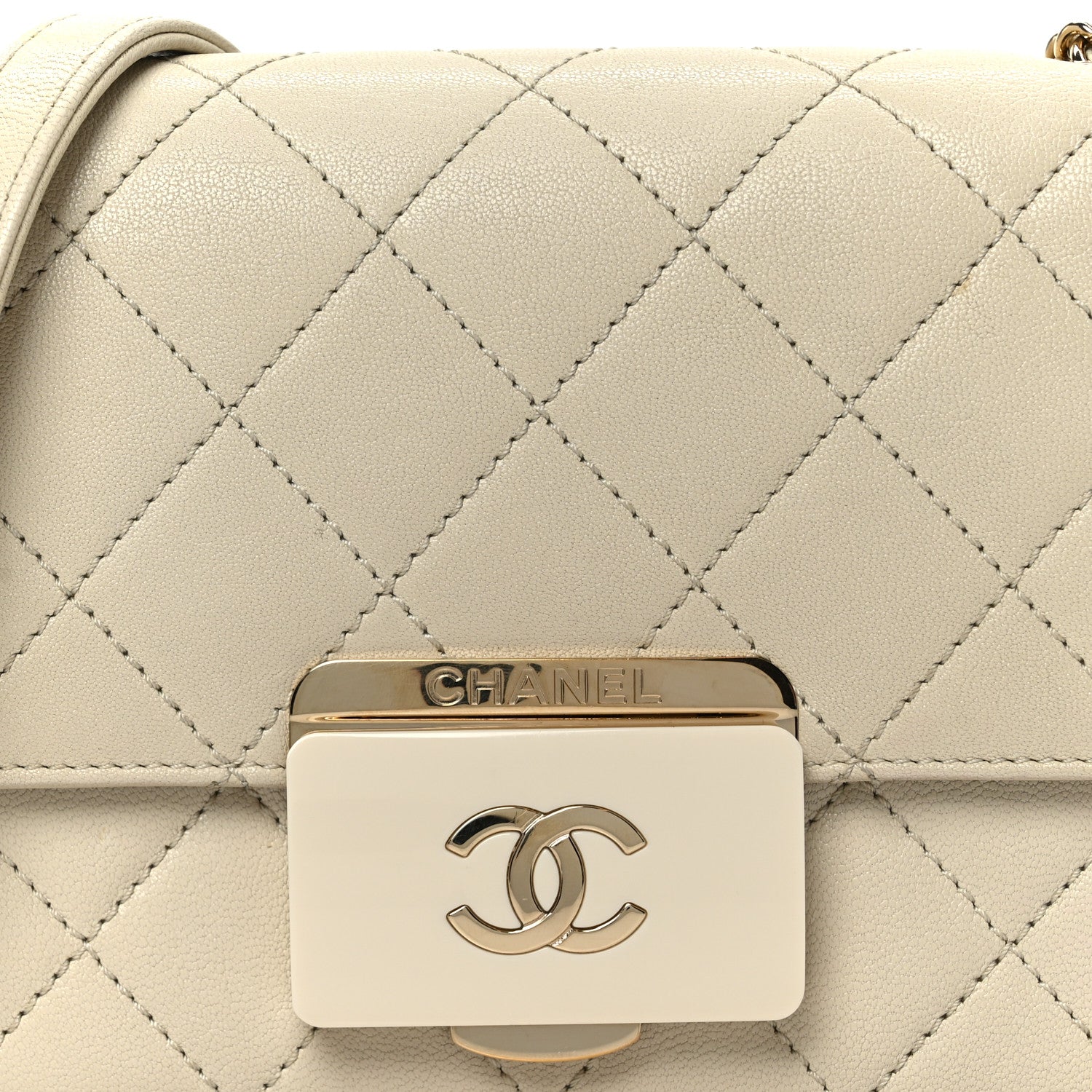 Sheepskin Quilted Mini Beauty Lock Flap Beige