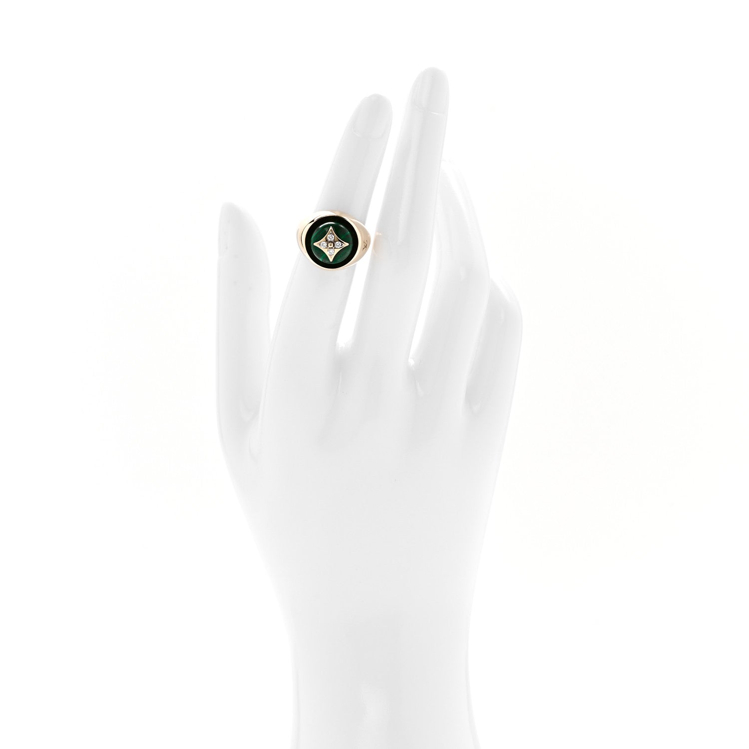 18K Yellow Gold Diamond Malachite Blossom Signet Ring 49 5