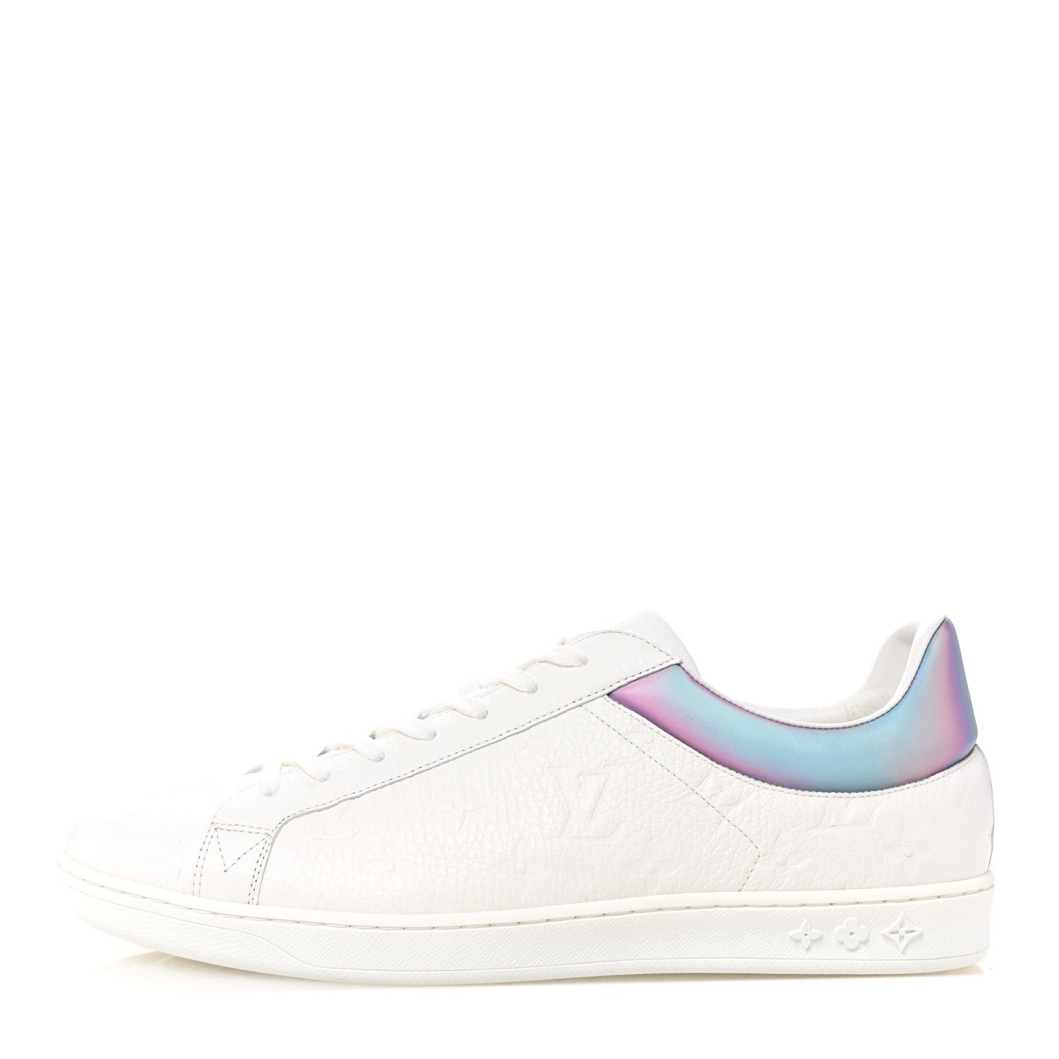Iridescent Grained Calfskin Embossed Monogram Mens Luxembourg Low Top Sneakers 9.5 White
