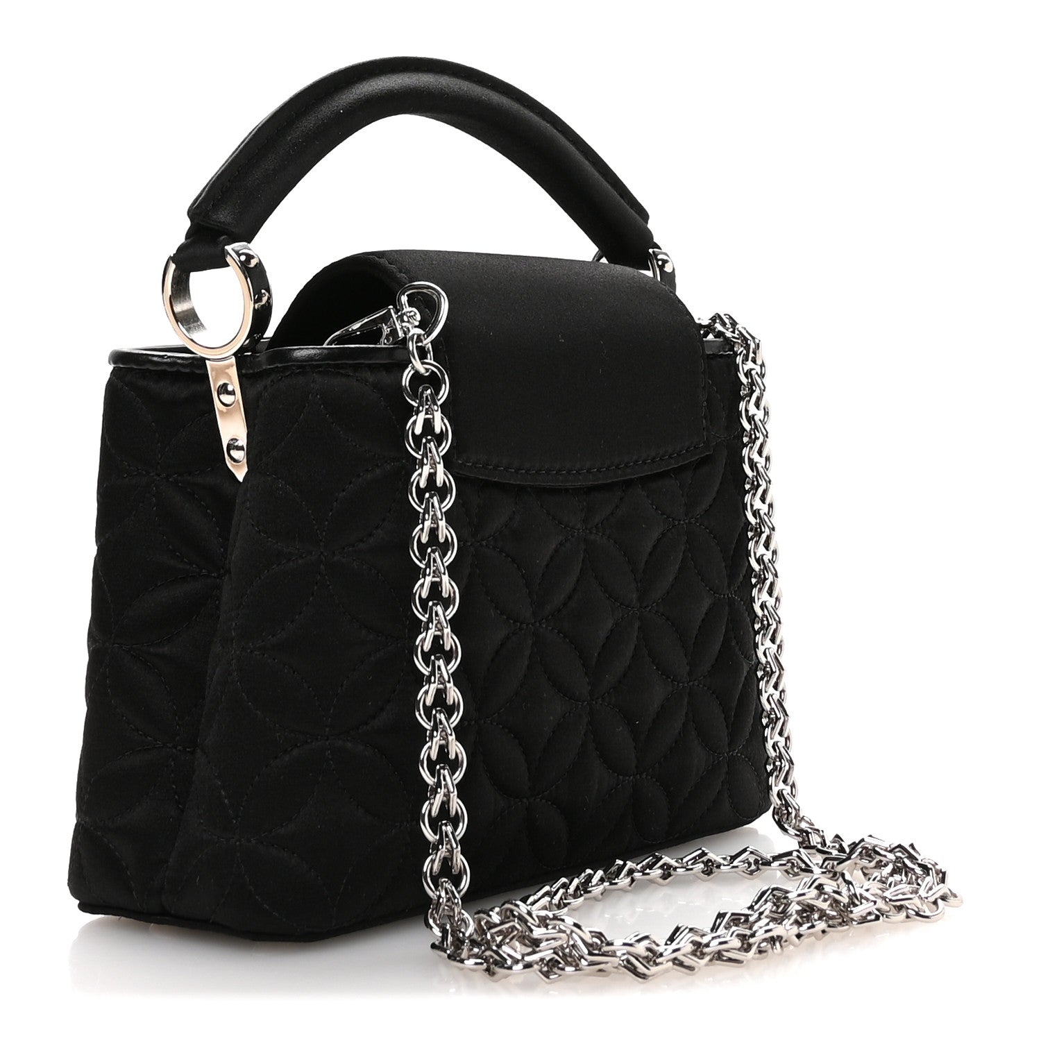 Satin Quilted Flower Crystal Mini Capucines Black