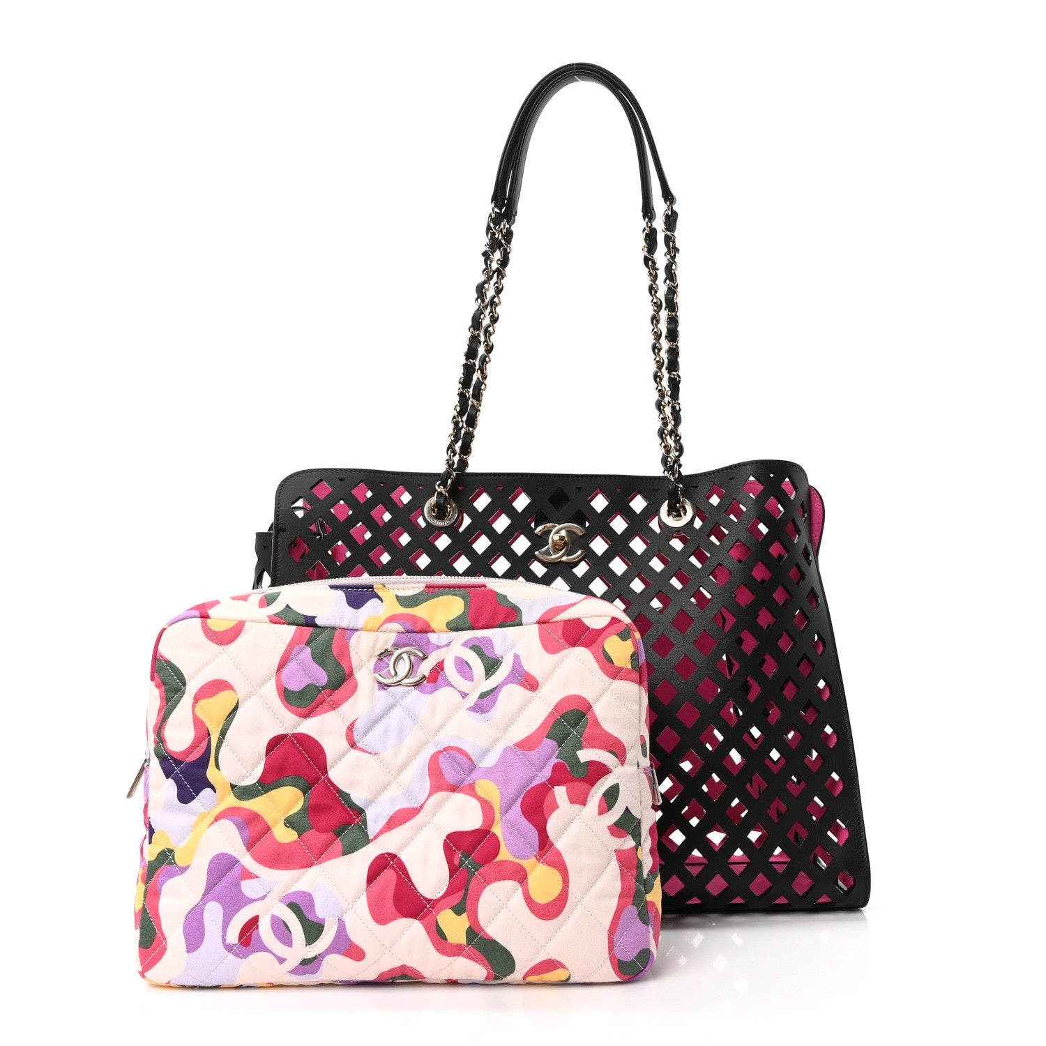 Lambskin Sea Through Tote Black Multicolor