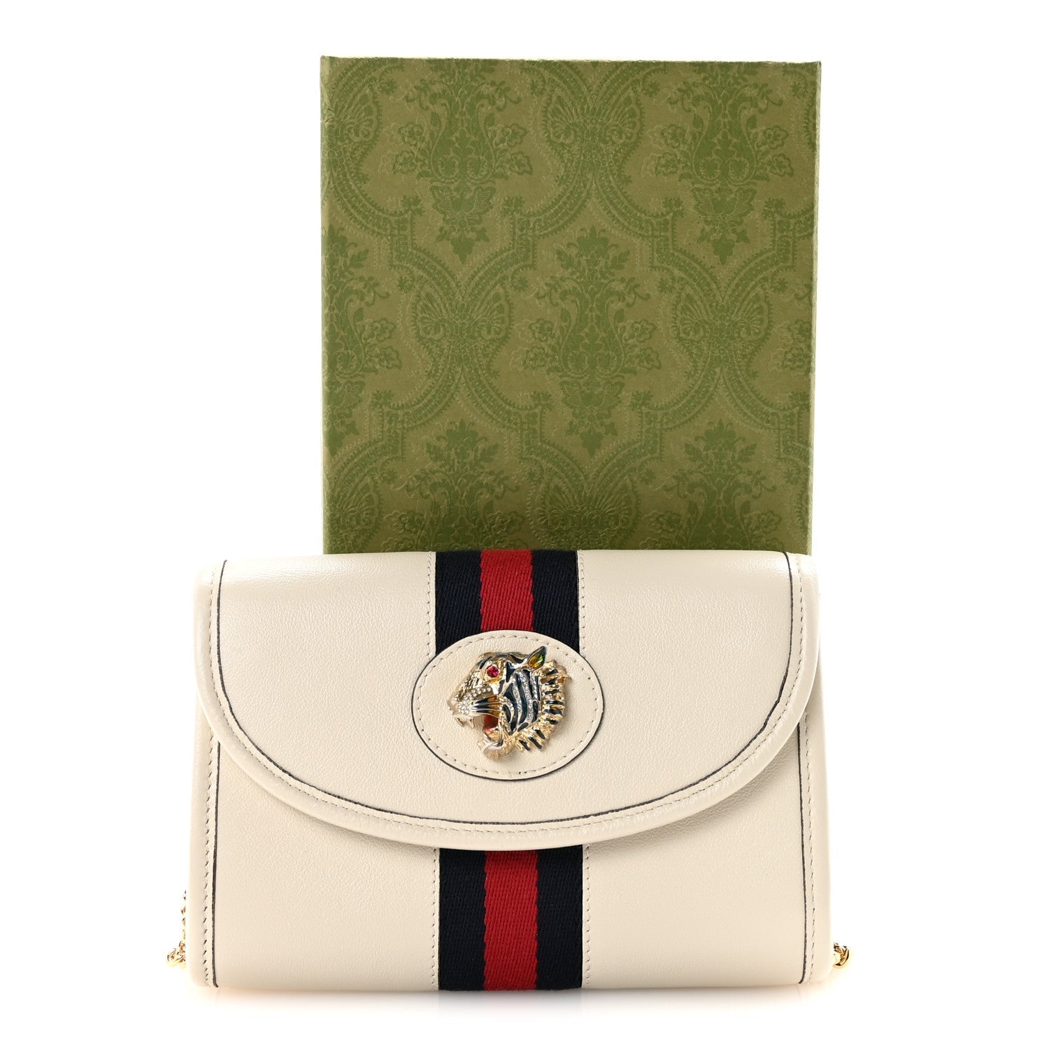 Textured Calfskin Web Mini Rajah Slim Flap Shoulder Bag Mystic White