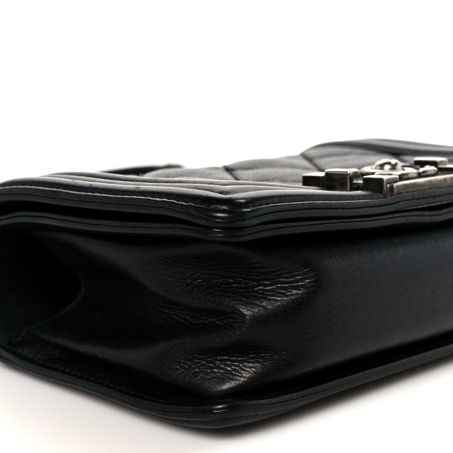 Calfskin Double Stitch Small Boy Flap Black