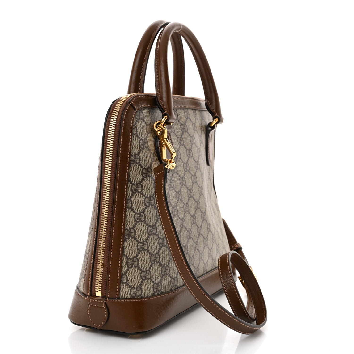 GG Supreme Monogram Azalea Calfskin Boutique Horsebit 1955 Top Handle Bag Beige Ebony Brown Sugar