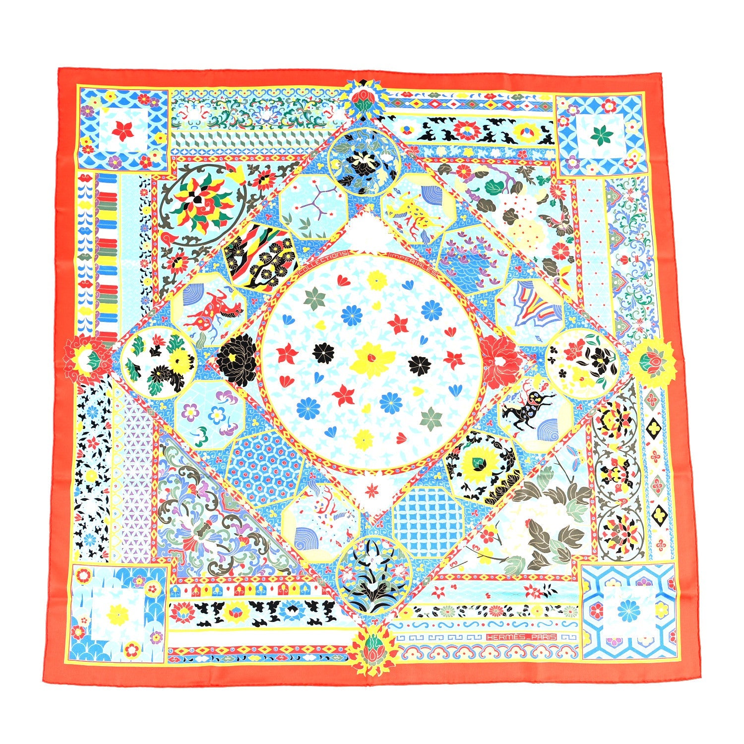 Silk Collections Imperiales Scarf 90 Rouge Bleu Jaune