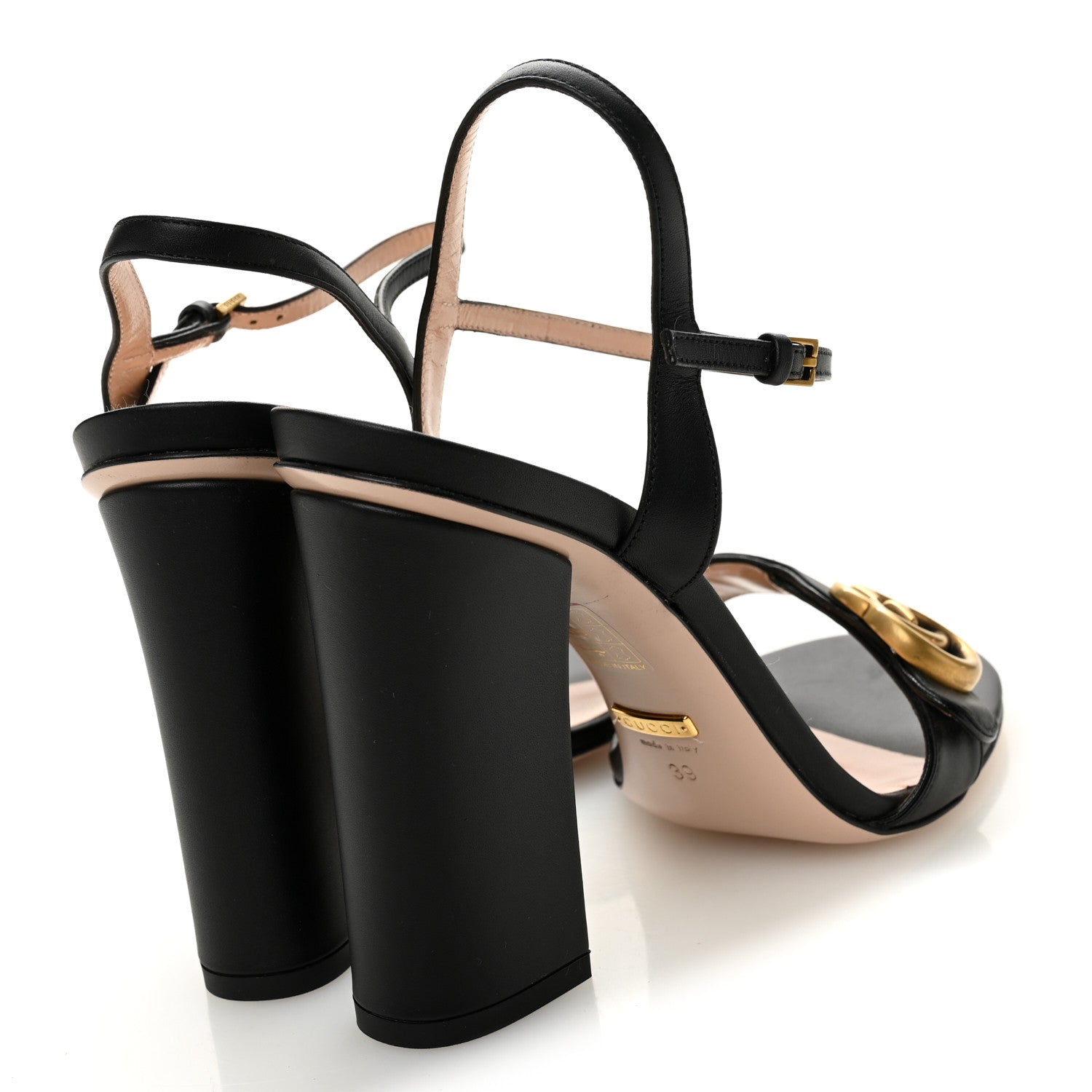 Lifford Calfskin GG Marmont Ankle Wrap 105mm Sandals 39 Black