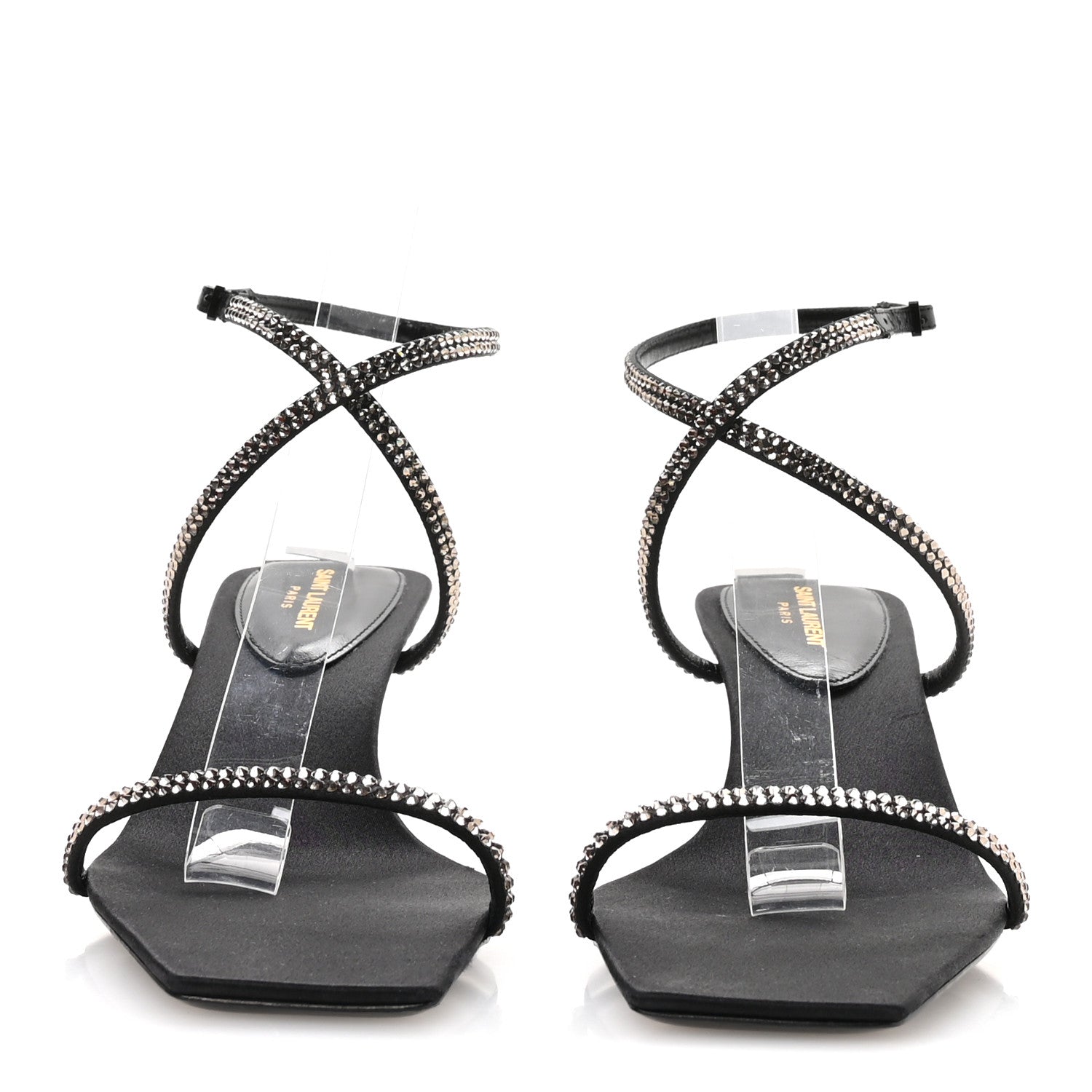 Crepe Satin Strass Baliqua 55 Ankle Strap Sandals 37.5 Black Greige