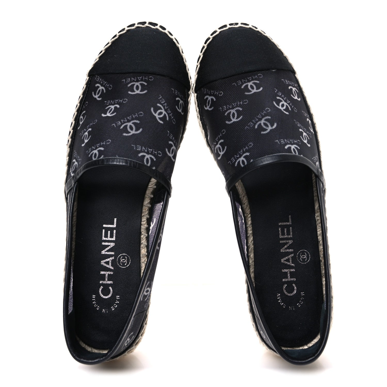 Mesh Grosgrain CC Espadrilles 36 Black White