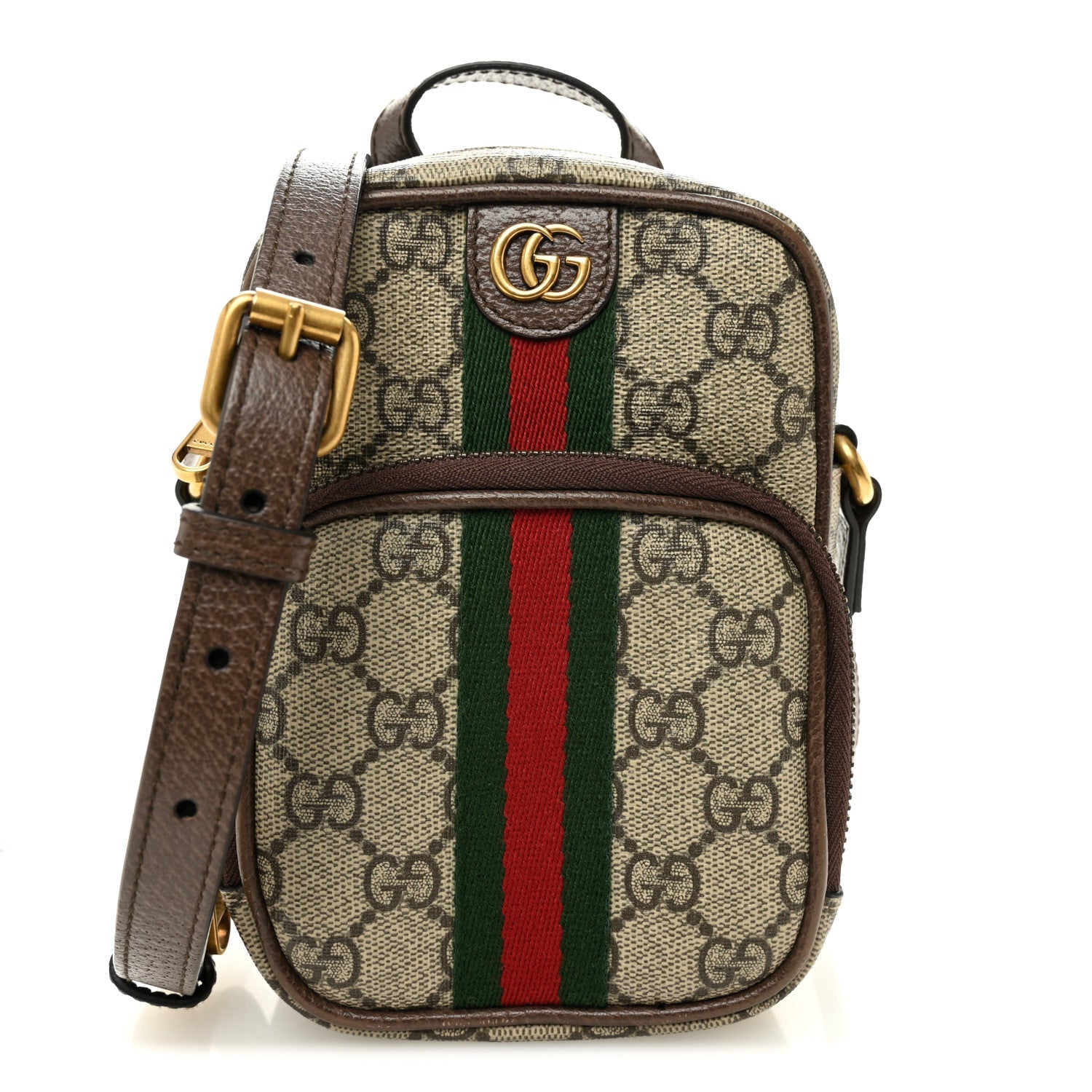 GG Supreme Monogram Web Mini Ophidia Double Zip Messenger Bag Beige New Acero