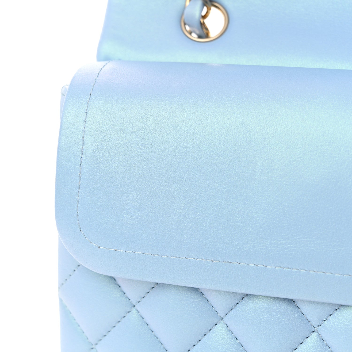 Iridescent Lambskin Quilted Medium Double Flap Light Blue