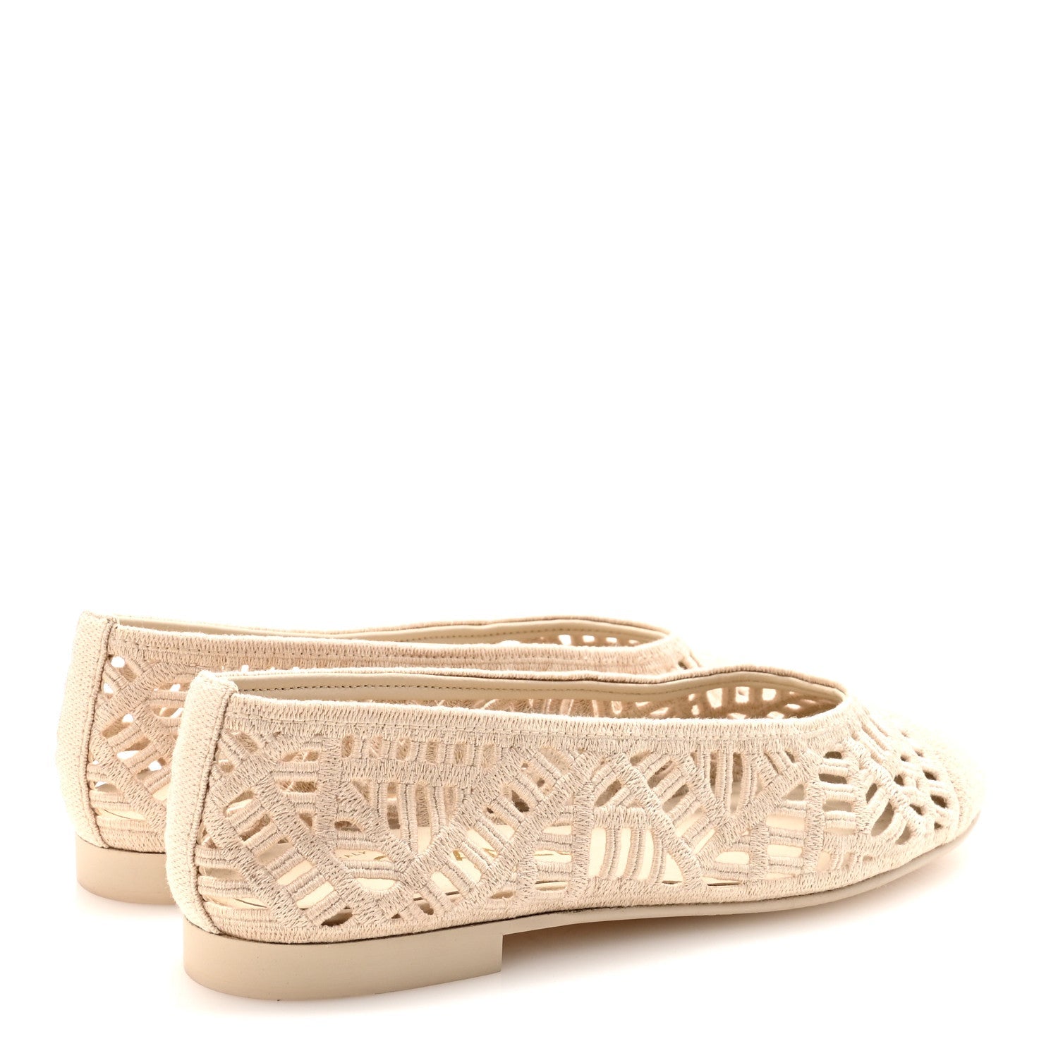 Cotton Embroidered Cap Toe Ballet Flats 38 Ivory