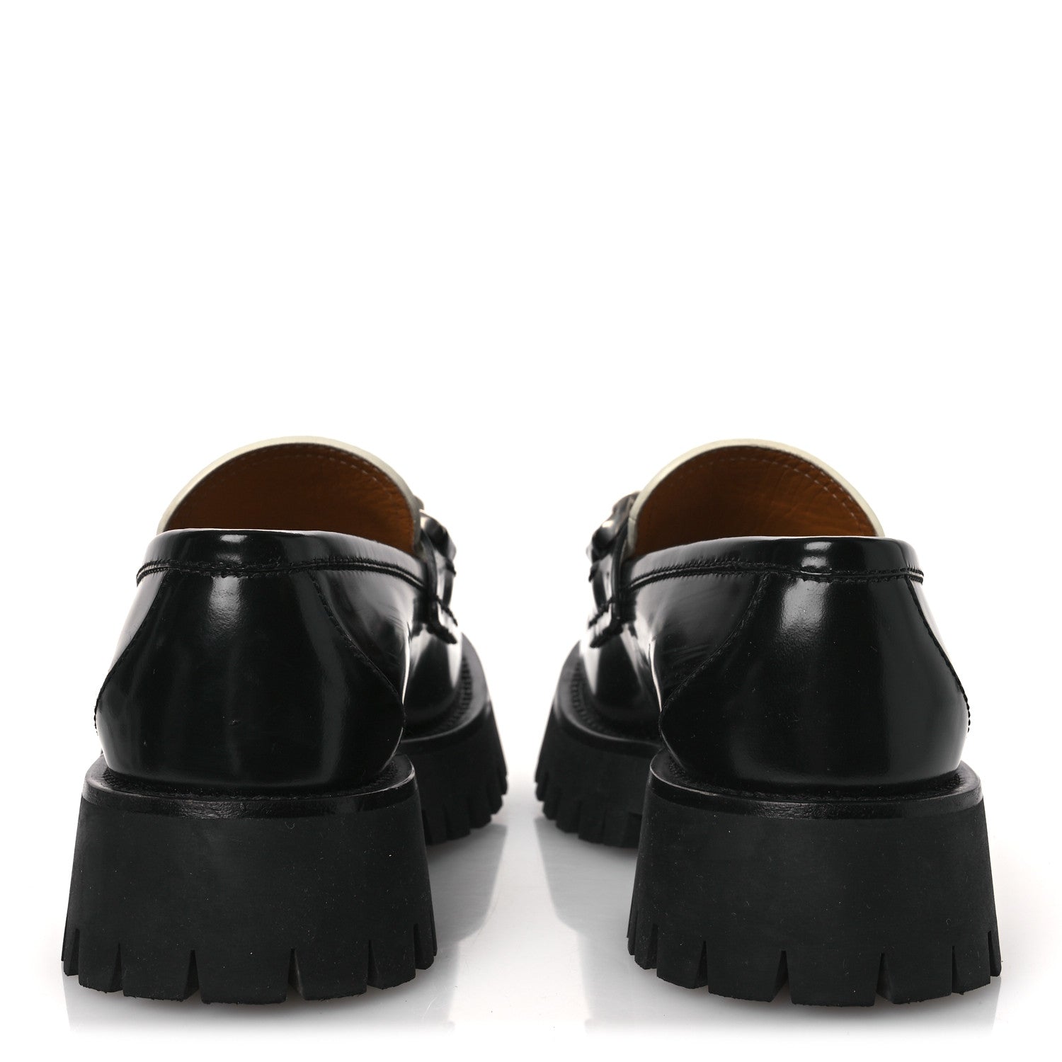 Cordovan Lux Womens Interlocking G Platform Lug Sole Loafers 36 Black Off White