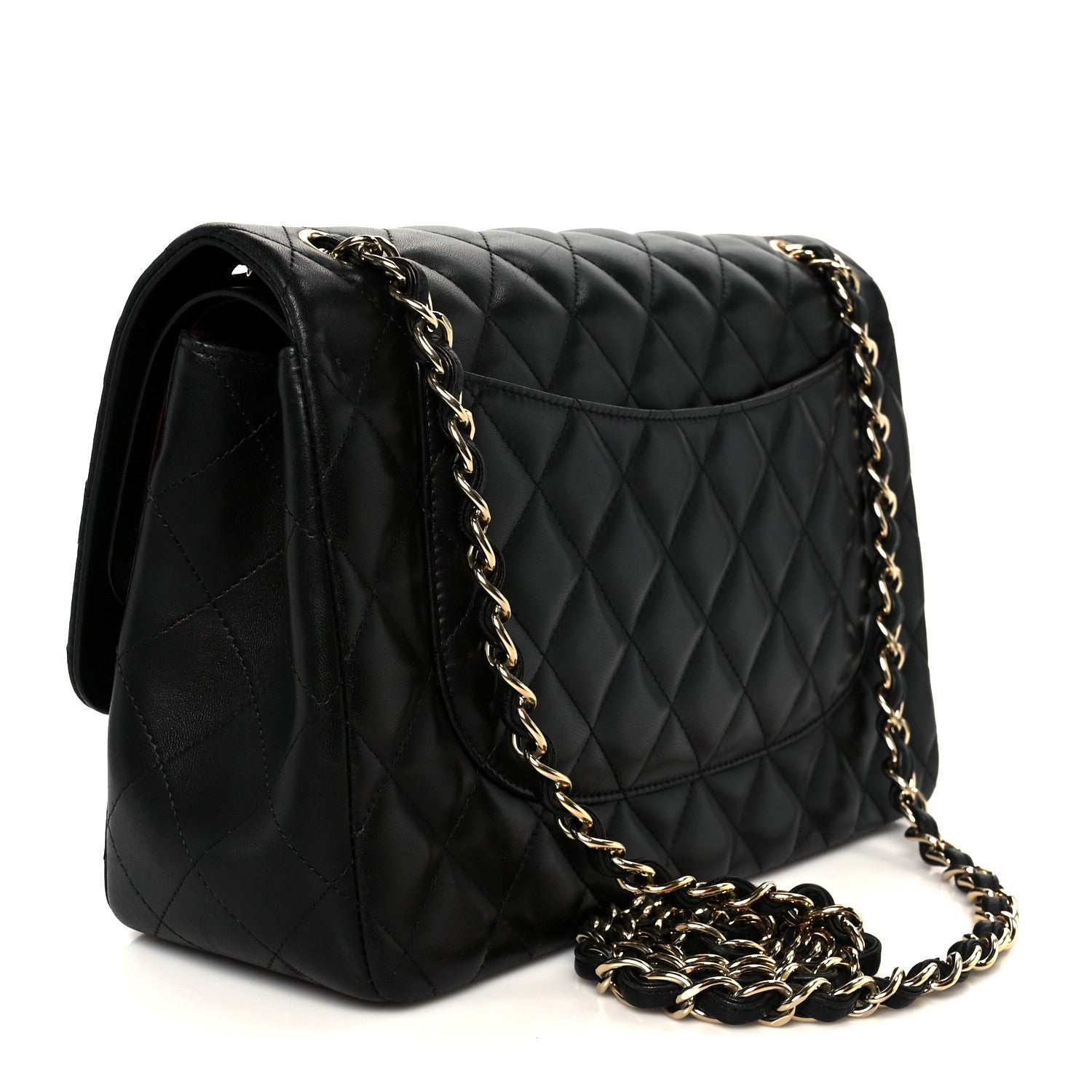Lambskin Quilted Jumbo Double Flap Black