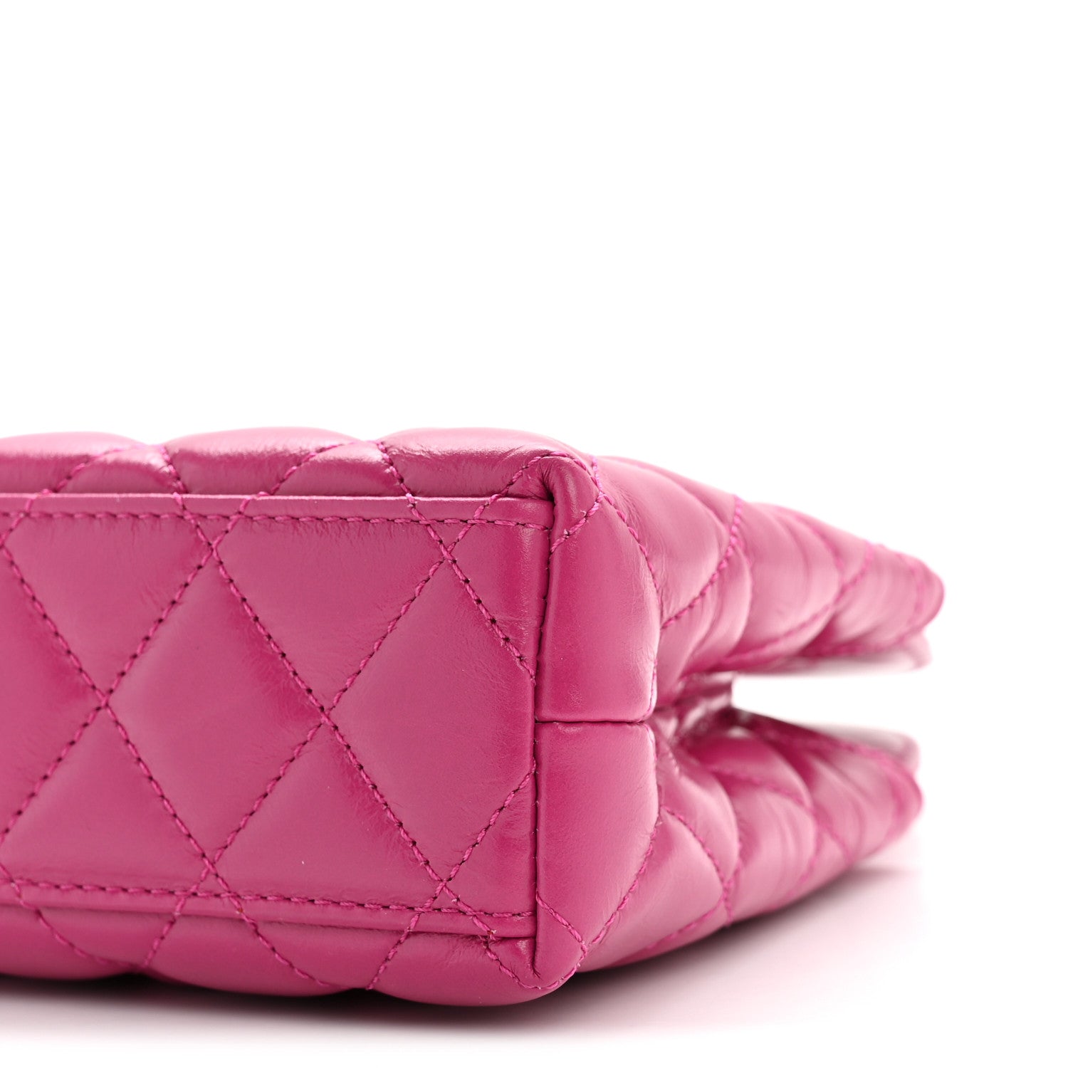 Shiny Aged Calfskin Quilted Nano Kelly Shopper Dark Pink
