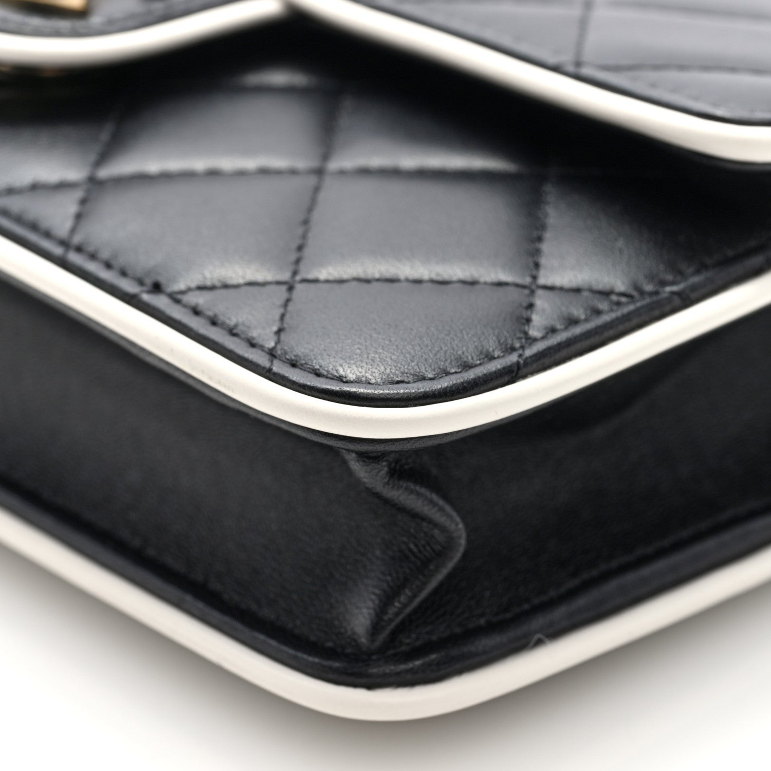 Lambskin Quilted Resin CC Mini Flap Bag Black White