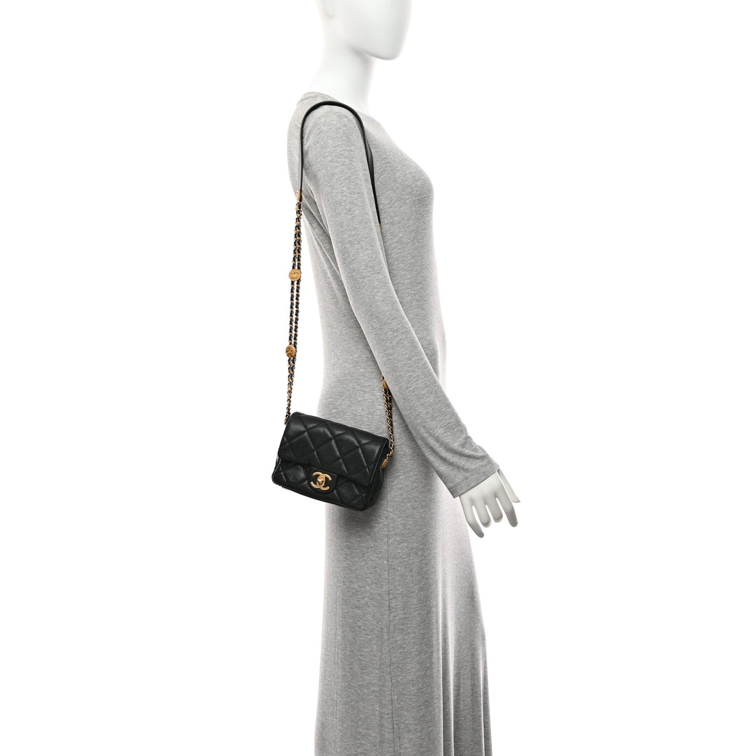 Caviar Quilted Mini Twist Your Buttons Flap Black