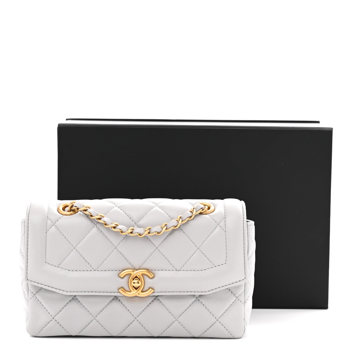 Shiny Lambskin Quilted Mini Flap Grey