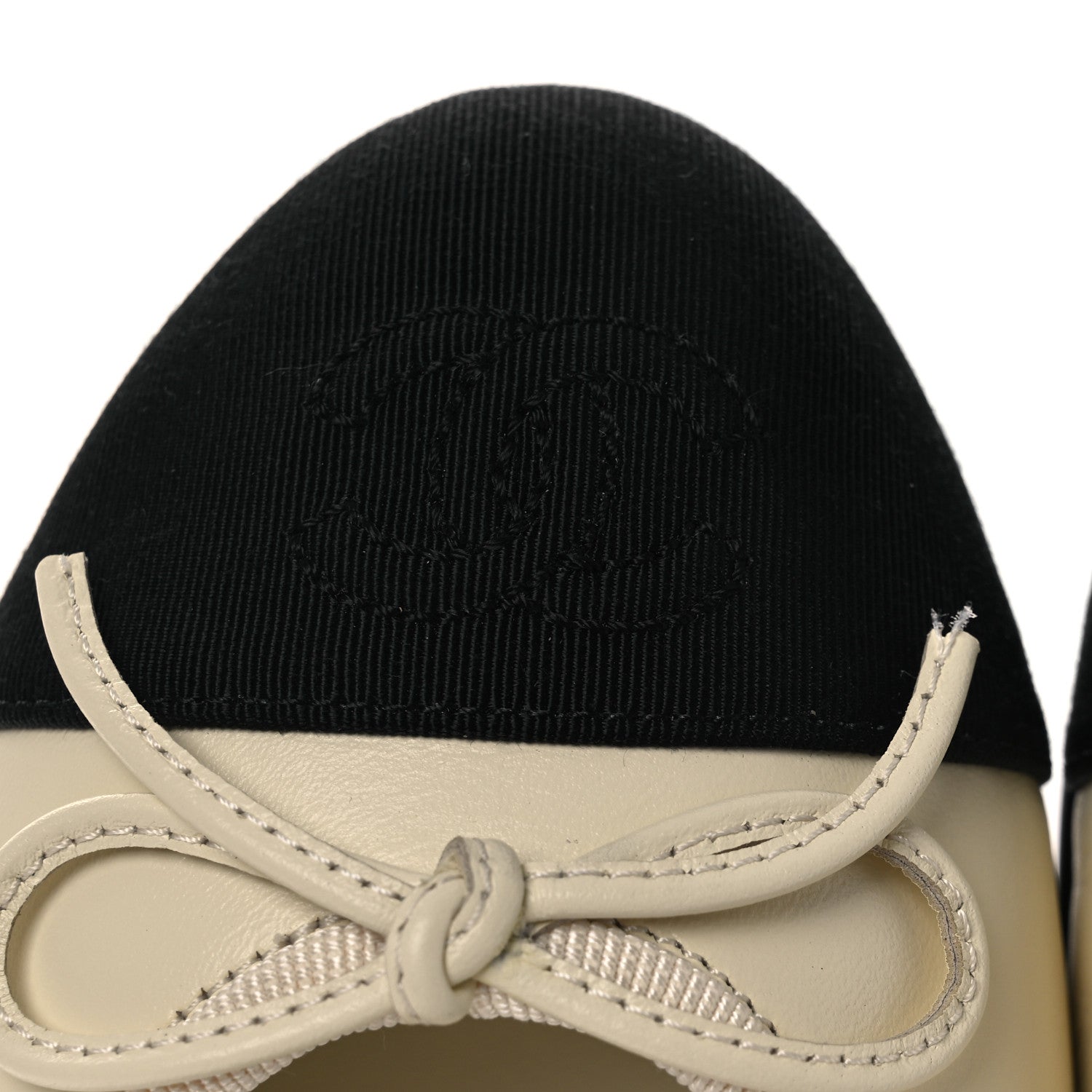 Calfskin Grosgrain Cap Toe CC Ballerina Flats 37 Ivory Black