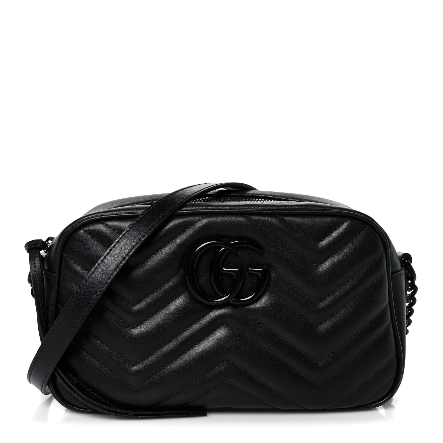 Calfskin Matelasse Monochrome Small GG Marmont Chain Shoulder Bag Black