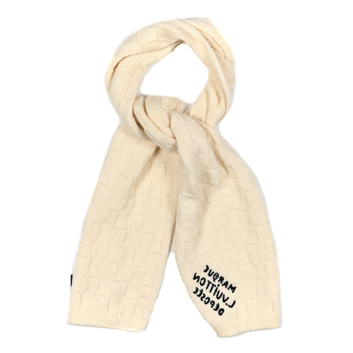 Wool Damier Snug Scarf Cream