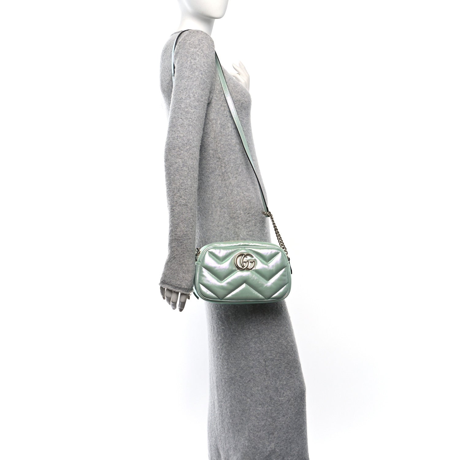 Iridescent Nappa Chevron Matelasse Small GG Marmont Chain Shoulder Bag Iridescent Salvy Green