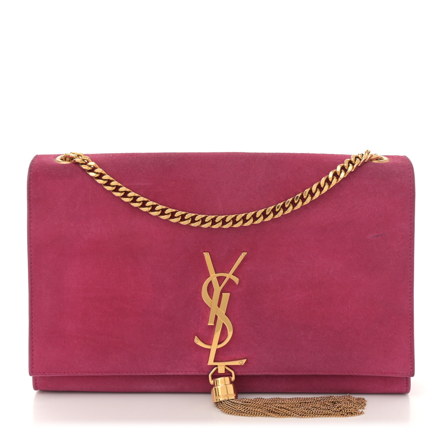 Suede Medium Monogram Kate Tassel Shoulder Bag Lipstick Fuchsia