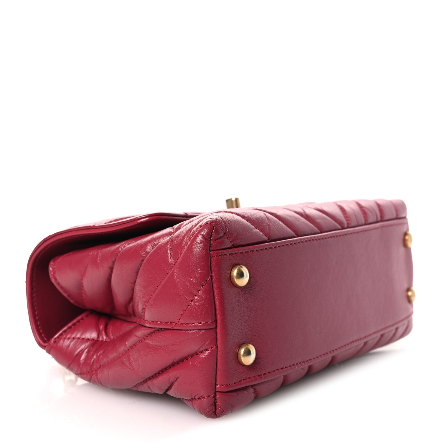 Aged Calfskin Chevron Quilted Mini Coco Handle Flap Dark Pink