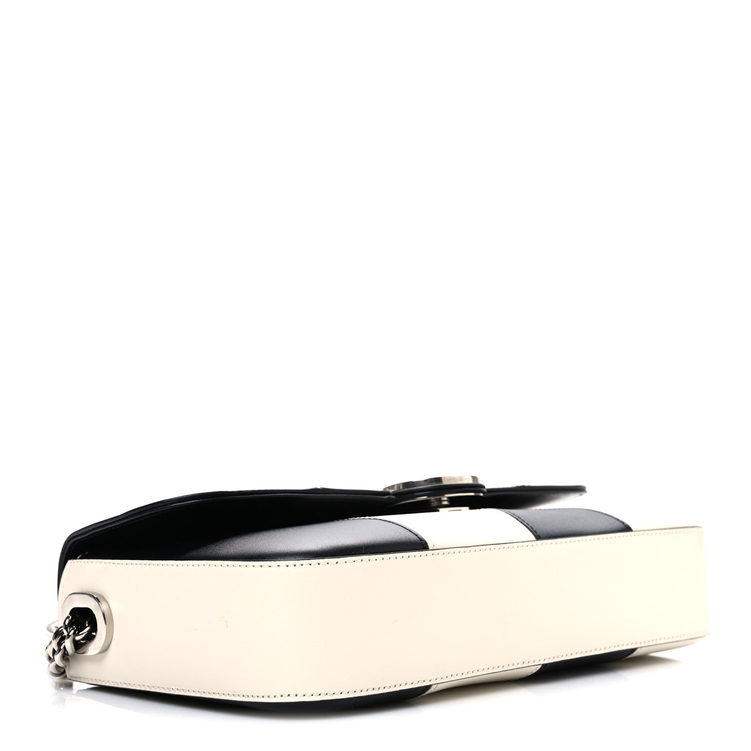 Senna Calfskin Lines Petite GG Top Handle Shoulder Bag Black Mystic White
