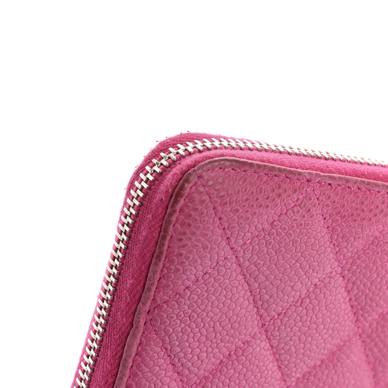 Iridescent Caviar Quilted Medium Zip Around Wallet Pink