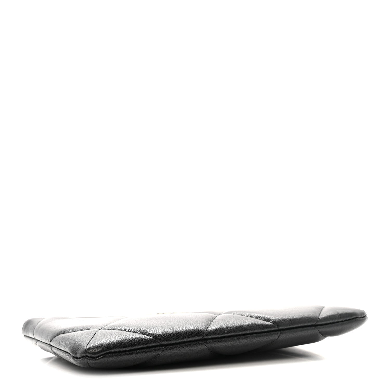 Shiny Goatskin Quilted Small Chanel 19 Pouch Black