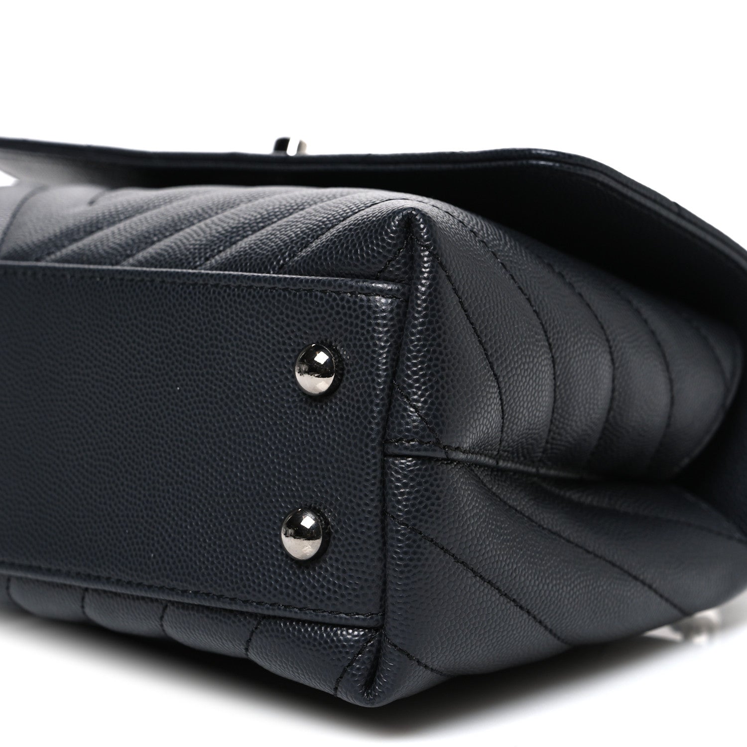 Caviar Chevron Quilted Mini Coco Handle Flap Dark Grey