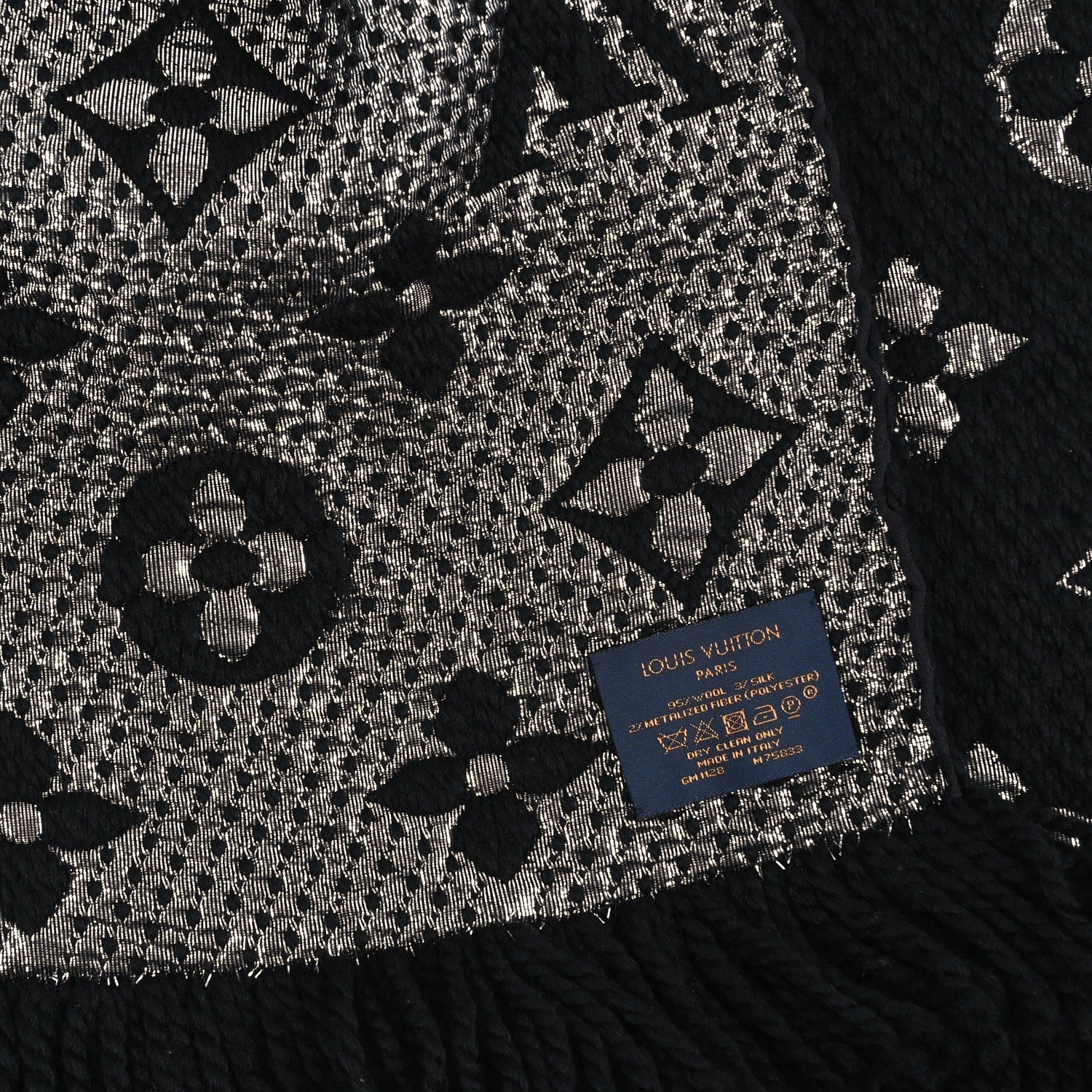 Wool Silk Logomania Shine Scarf Black
