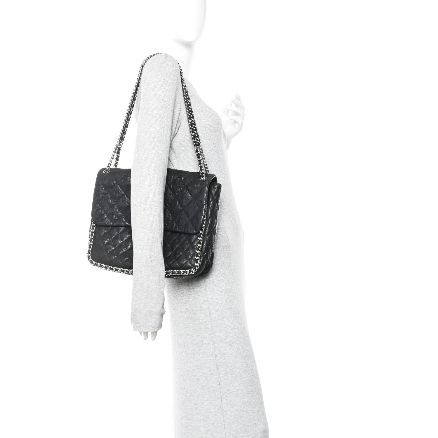Washed Lambskin Quilted Maxi Chain Around Flap Black