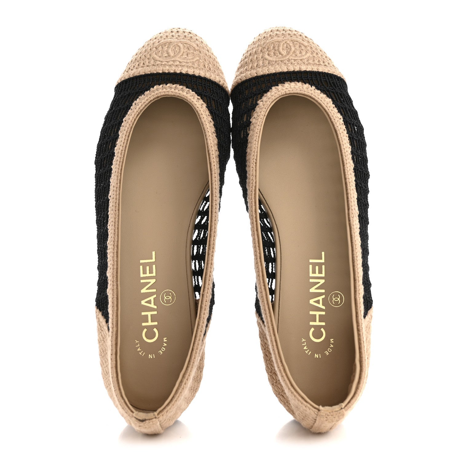 Raffia Cap Toe Ballerina Flats 38 Black Beige