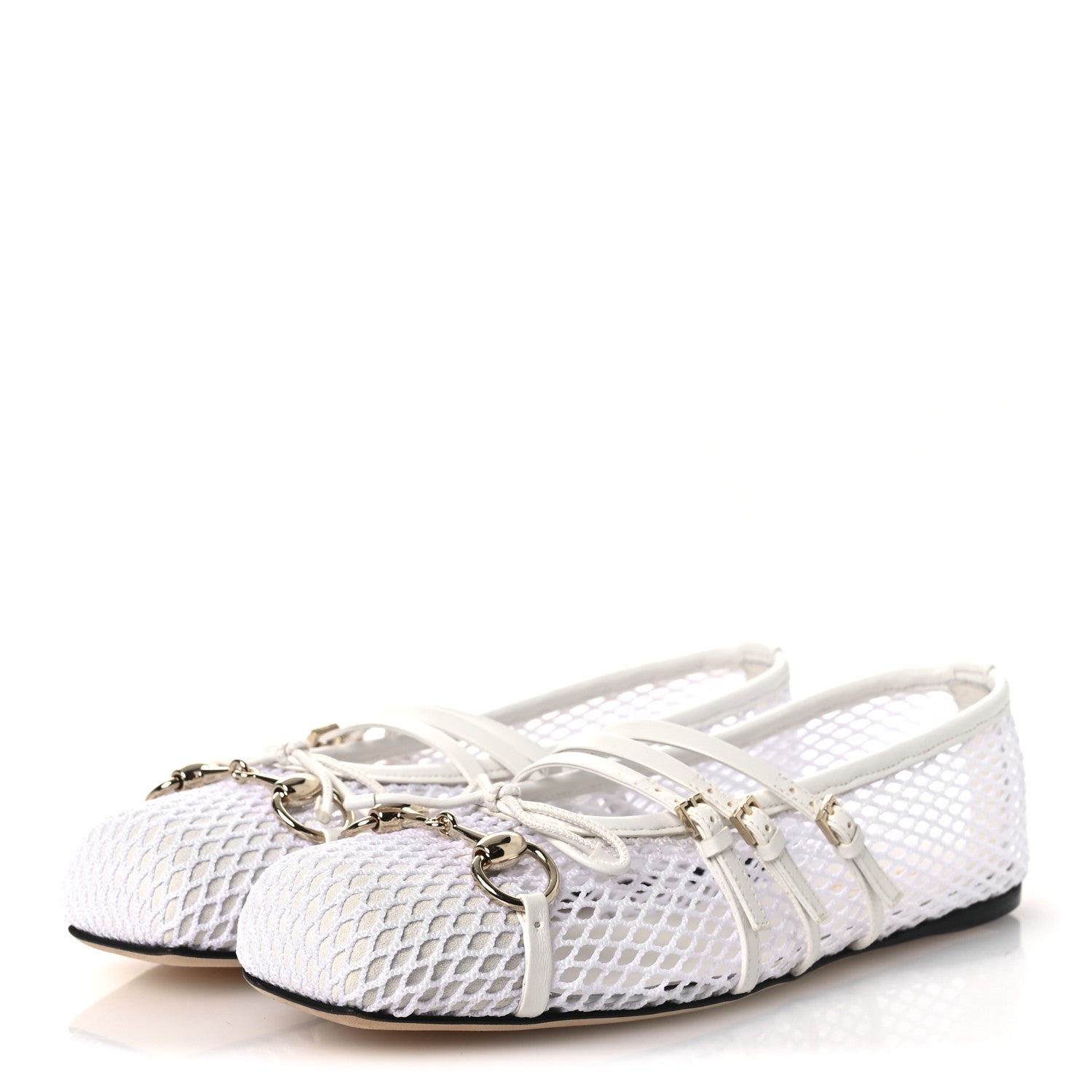 Video Net Nappa Horsebit Ballerina Flats 38.5 Great White