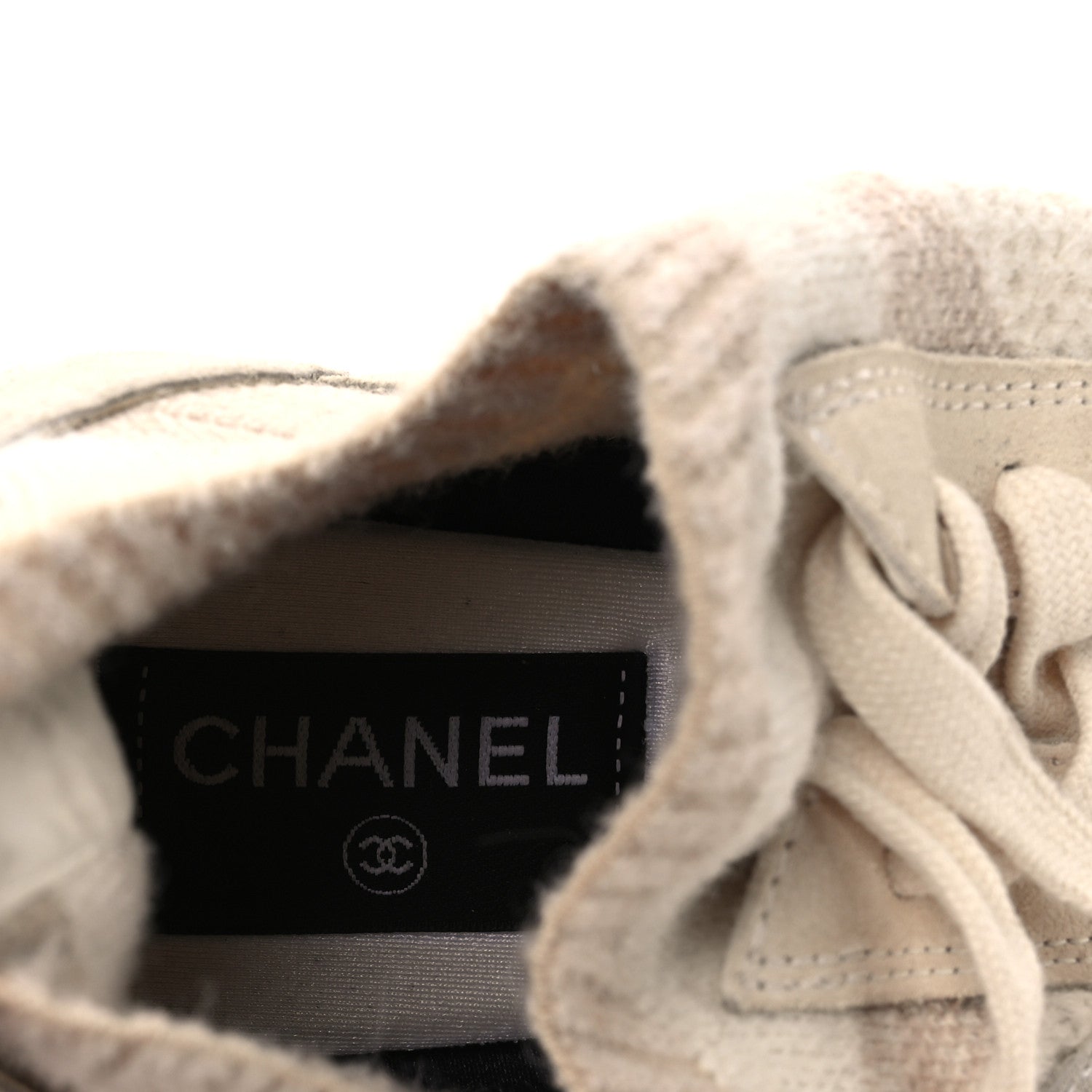 Knit Fabric Suede Calfskin Womens CC Sneakers 38.5 Ivory