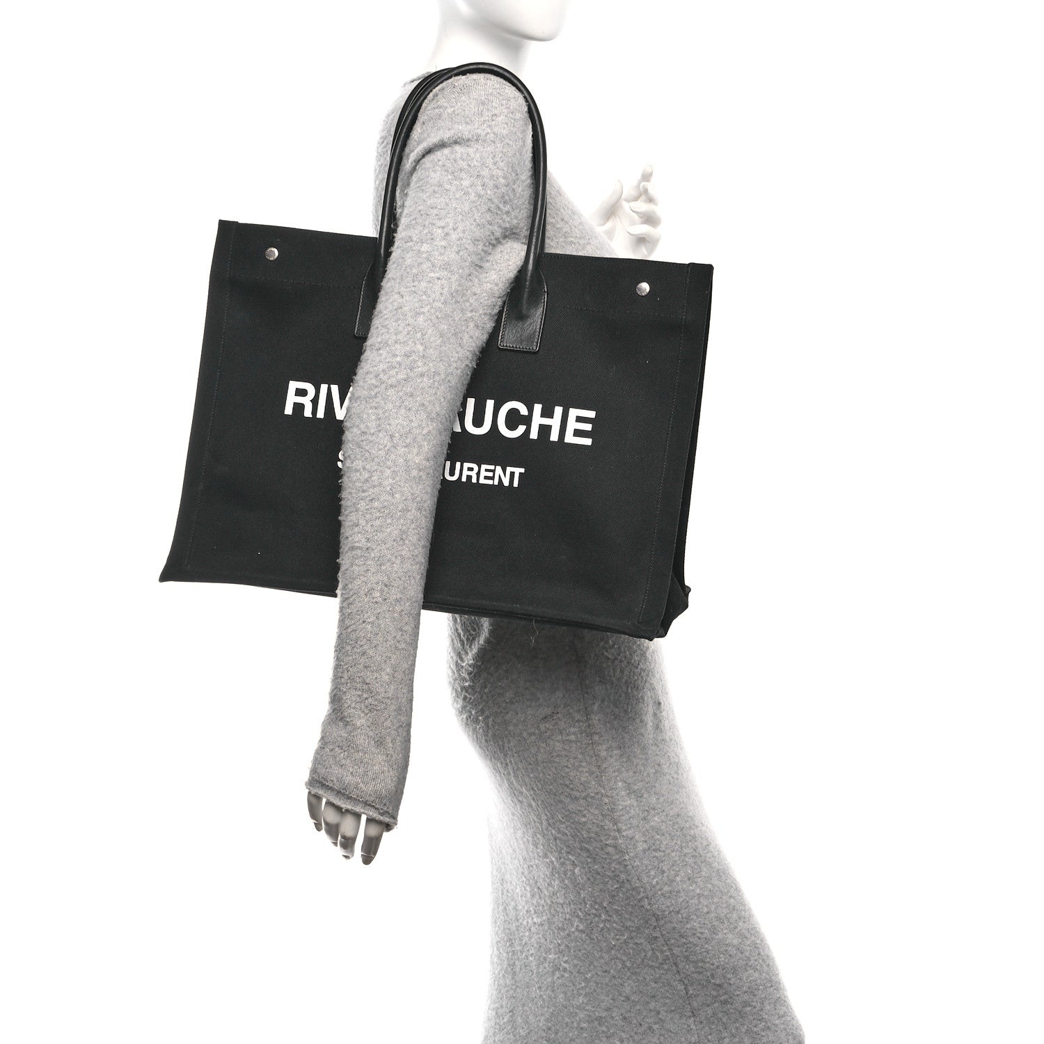 Linen Calfskin Rive Gauche Tote Black