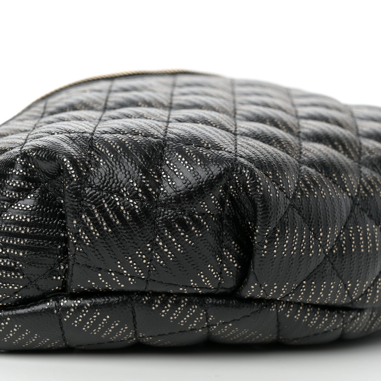 Metallic Caviar Striped Banane Waist Bag Fanny Pack Black Gold
