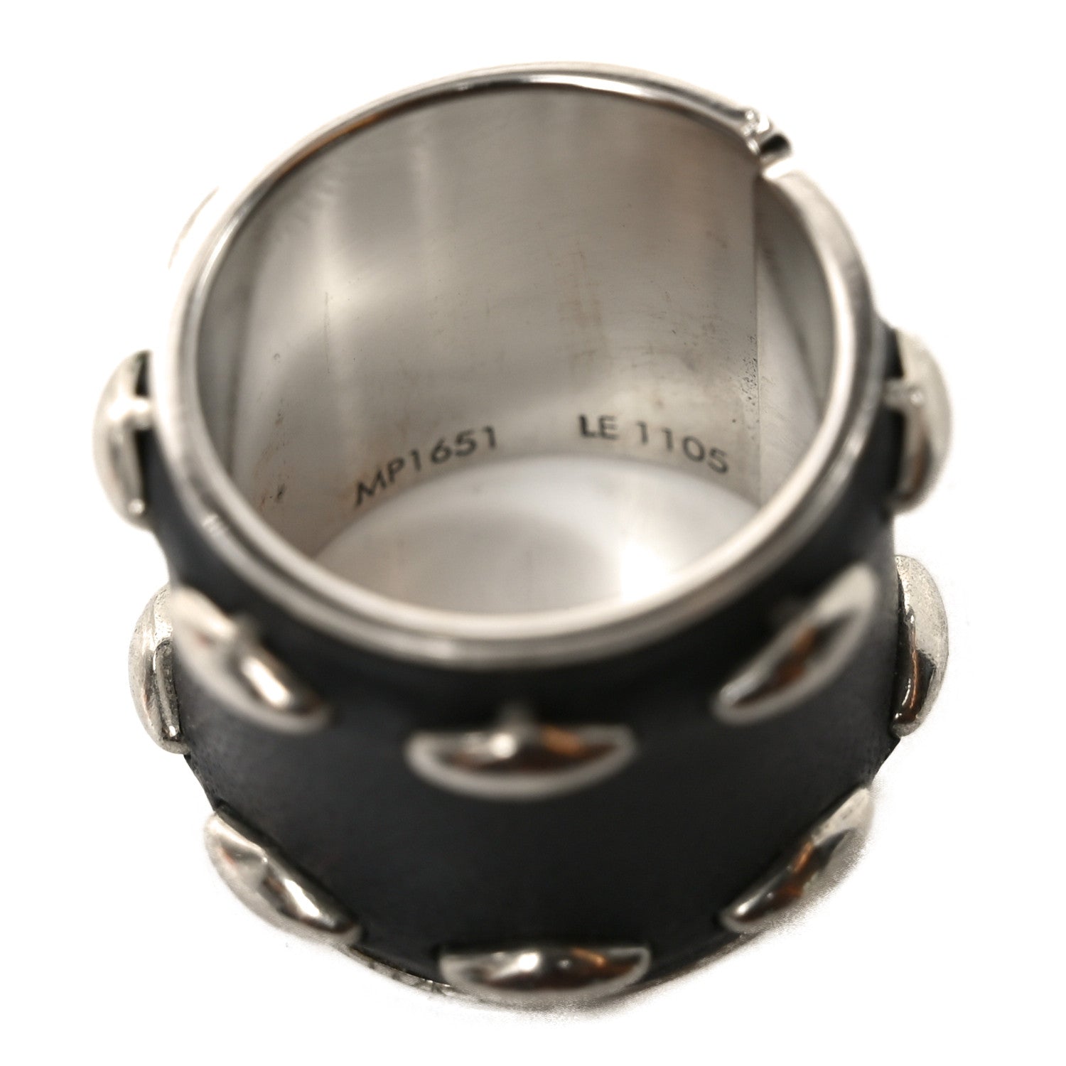 Calfskin Ring M Black Silver