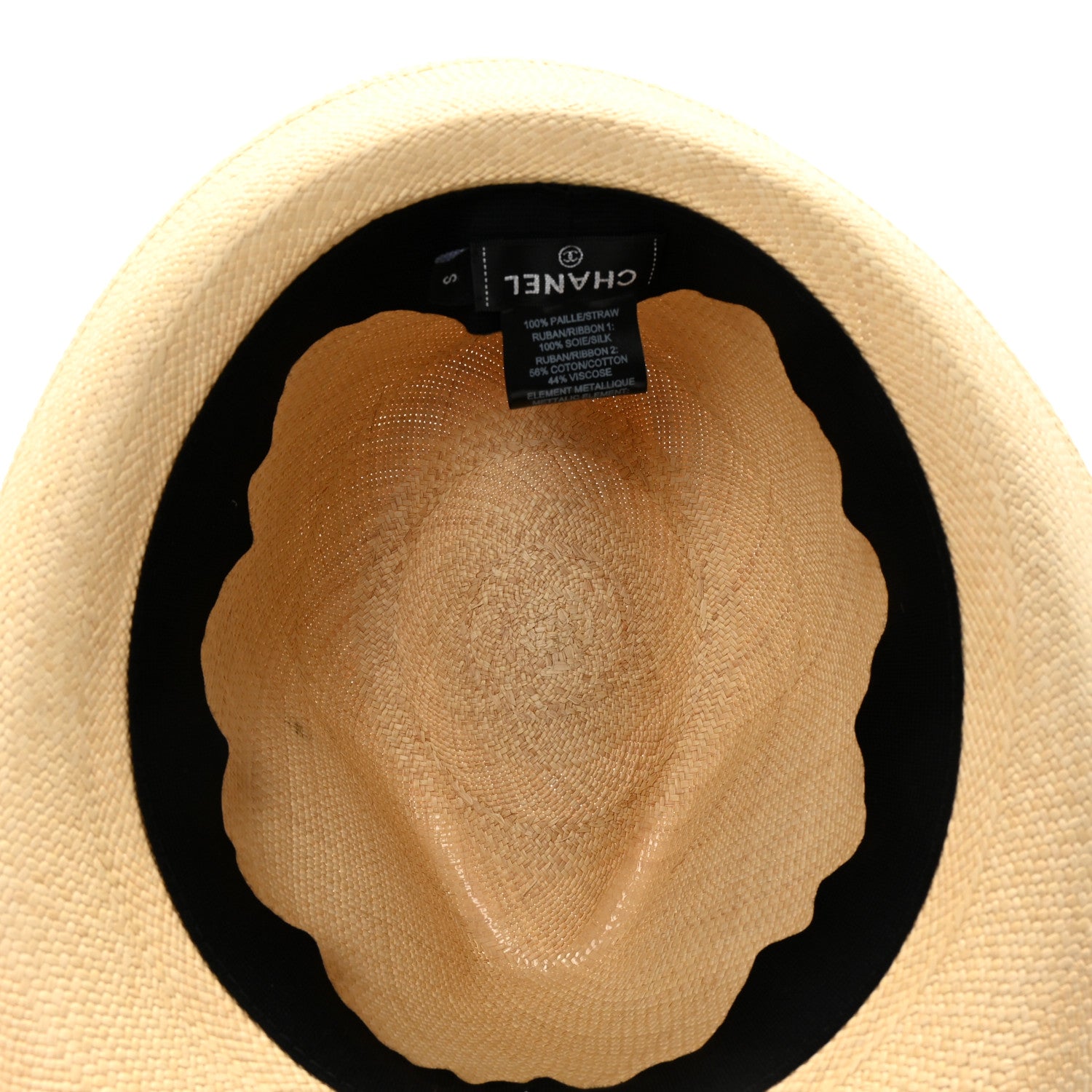 Straw Grosgrain Ribbon Fedora Hat S Beige Black