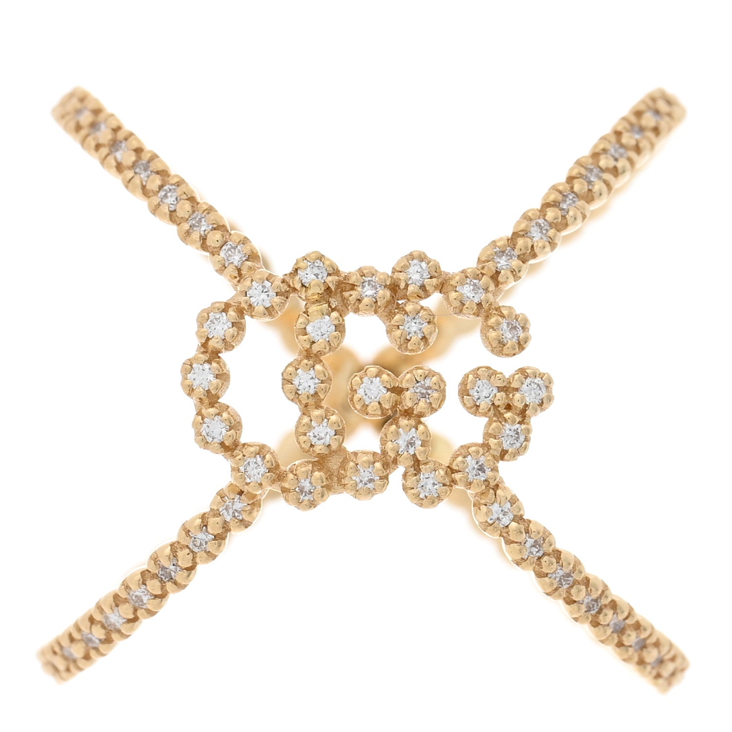 18K Yellow Gold Diamond Running G Cross Pave Ring 52 6
