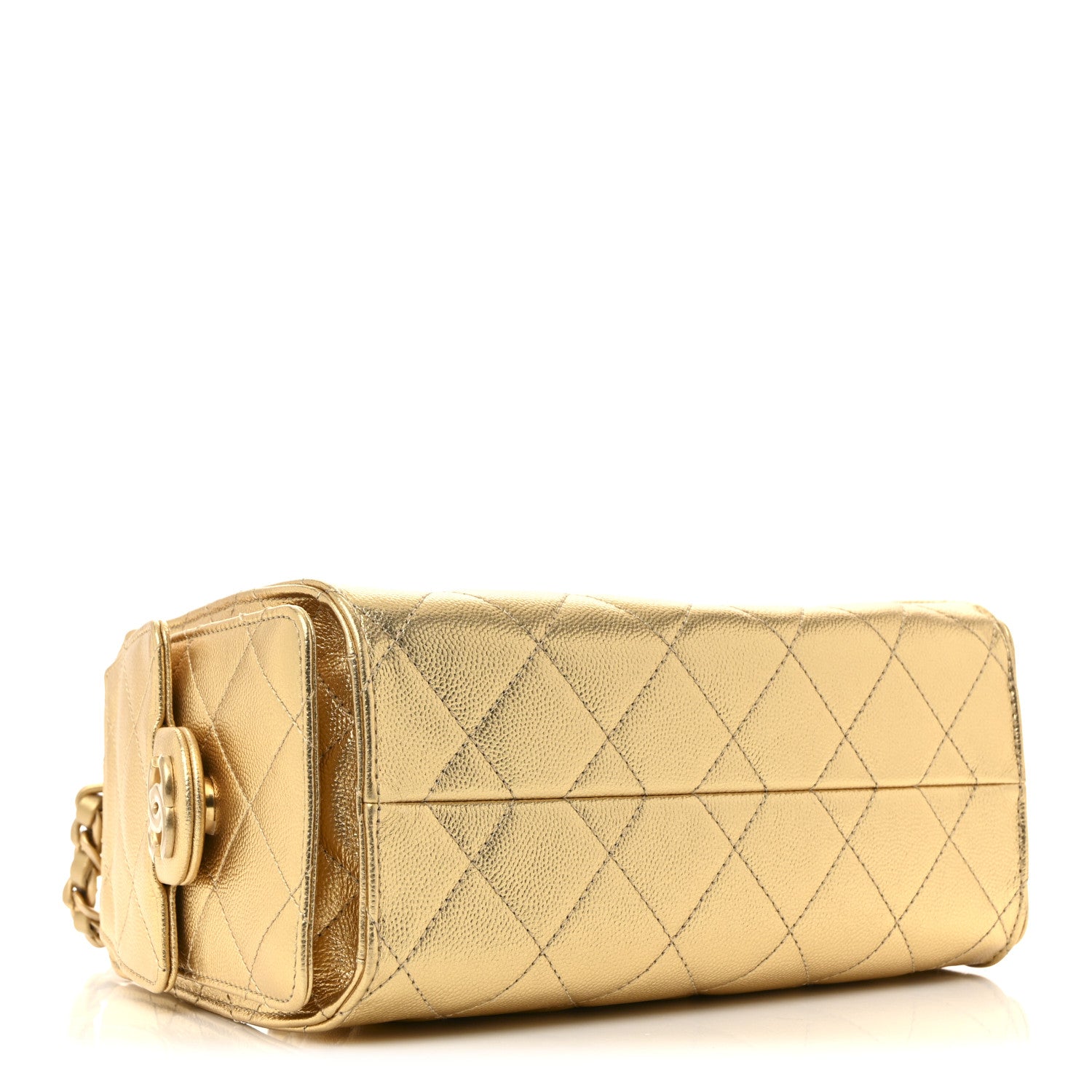 Metallic Caviar Quilted Mini Chanel 25 Handbag Gold