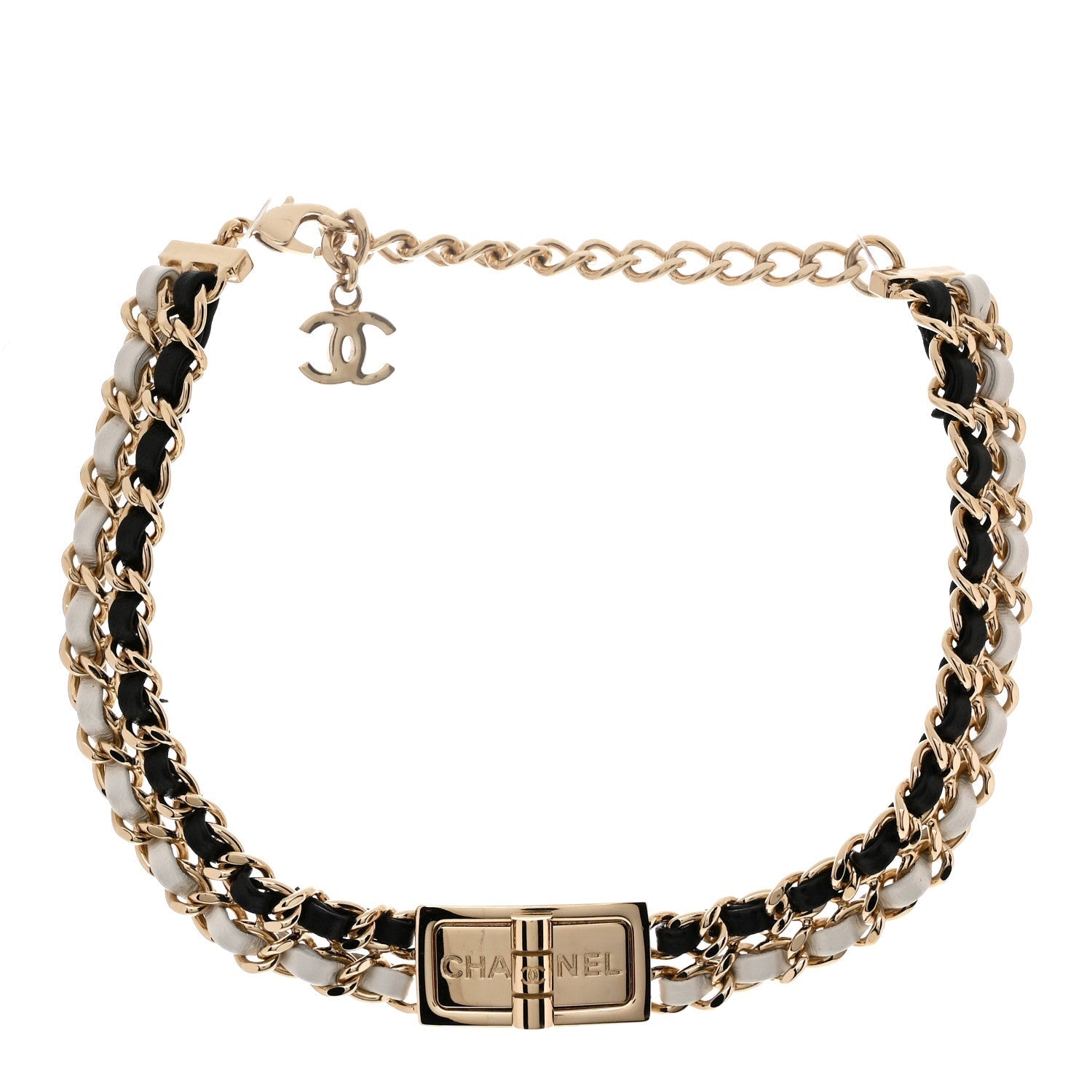 Metal Lambskin Reissue Lock Choker Necklace Black White Gold