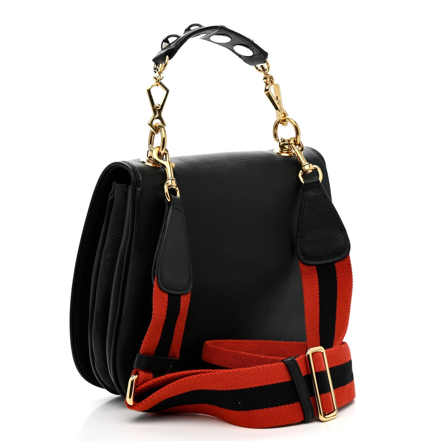 Roxy Calfskin Web Medium Studded Blondie Shoulder Flap Bag Black
